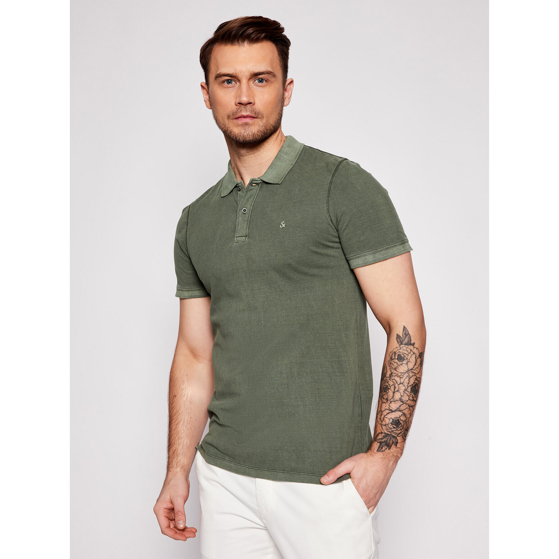 Jack&Jones Тениска с яка и копчета Washed Polo 12180890 Зелен Slim Fit - Pepit.bg