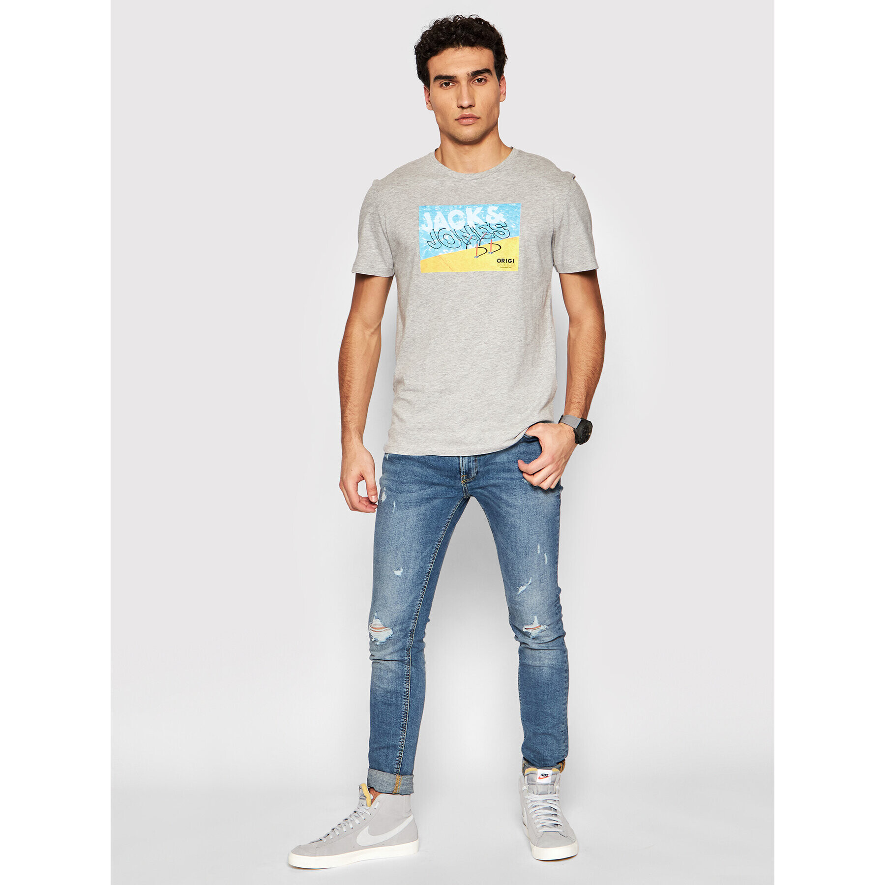 Jack&Jones Тишърт Azure 12189032 Сив Regular Fit - Pepit.bg