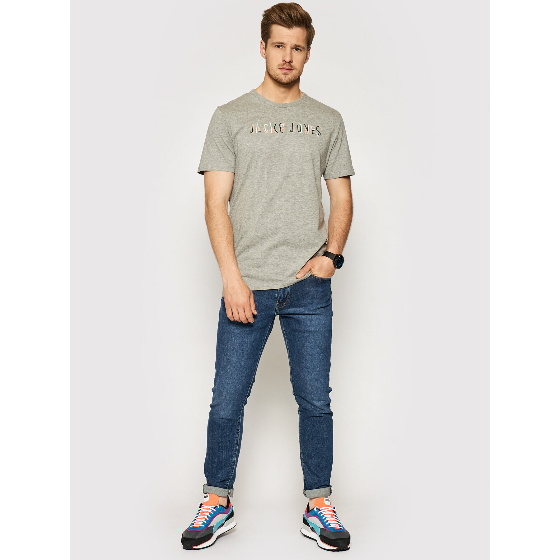 Jack&Jones Тишърт Beachs 12191168 Сив Regular Fit - Pepit.bg