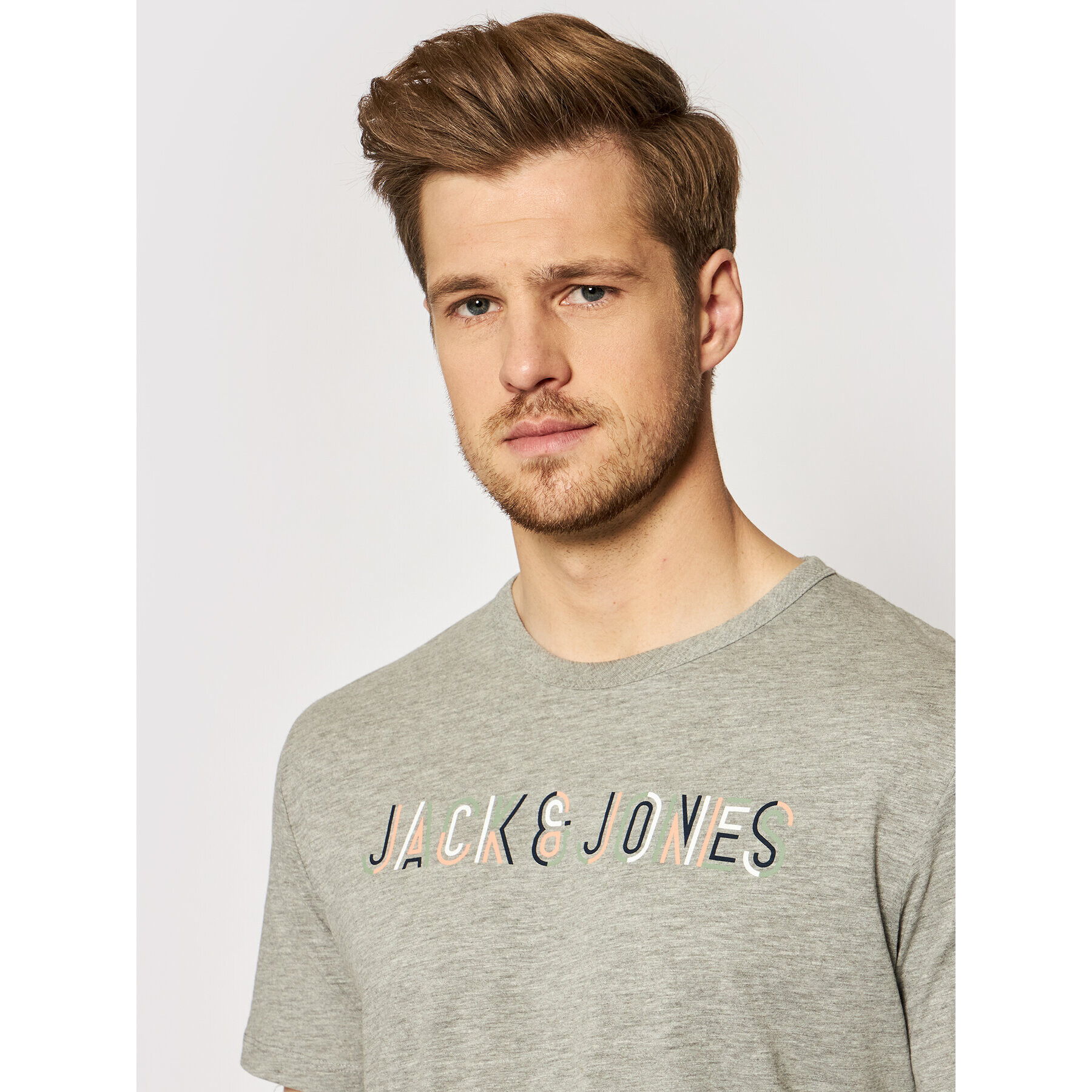 Jack&Jones Тишърт Beachs 12191168 Сив Regular Fit - Pepit.bg