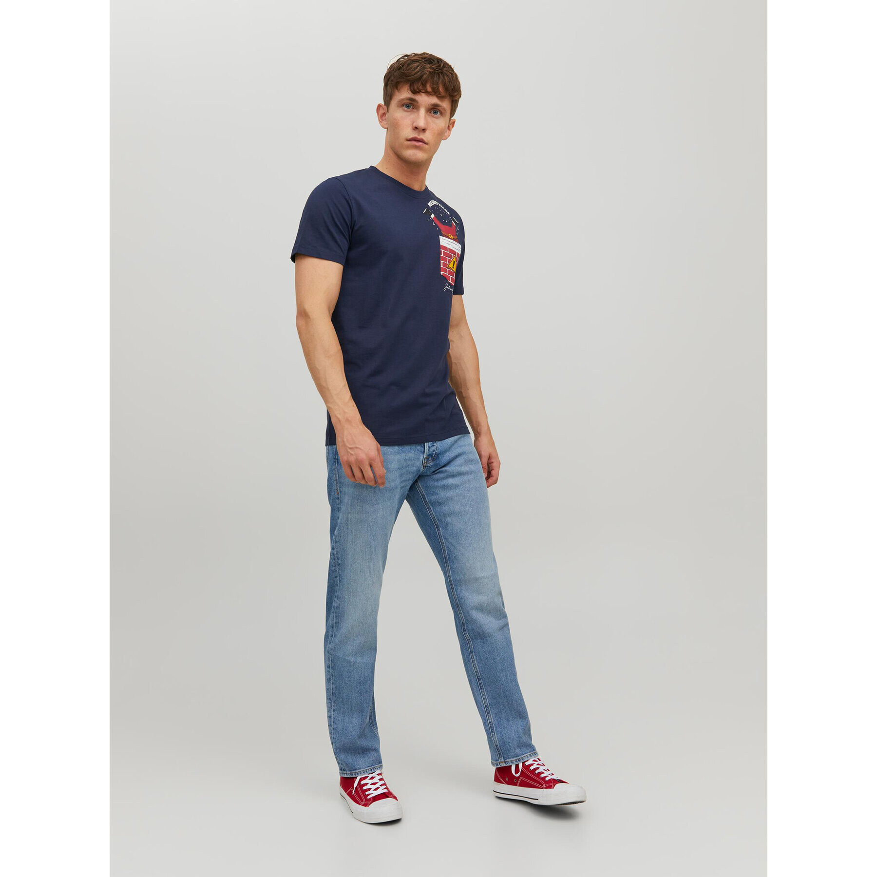 Jack&Jones Тишърт Christmas 12221436 Тъмносин Regular Fit - Pepit.bg