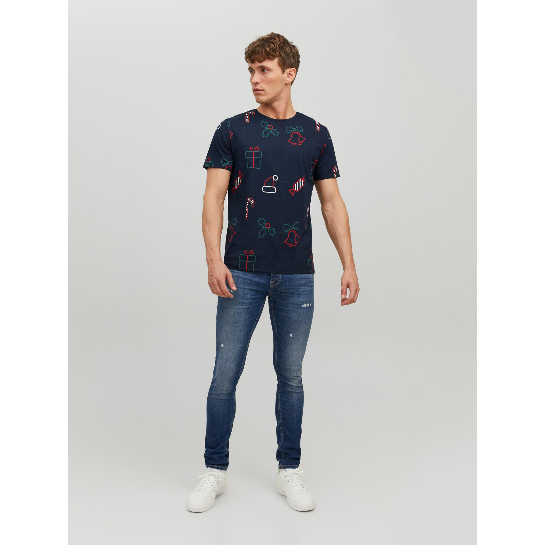 Jack&Jones Тишърт Christmas 12221442 Тъмносин Regular Fit - Pepit.bg