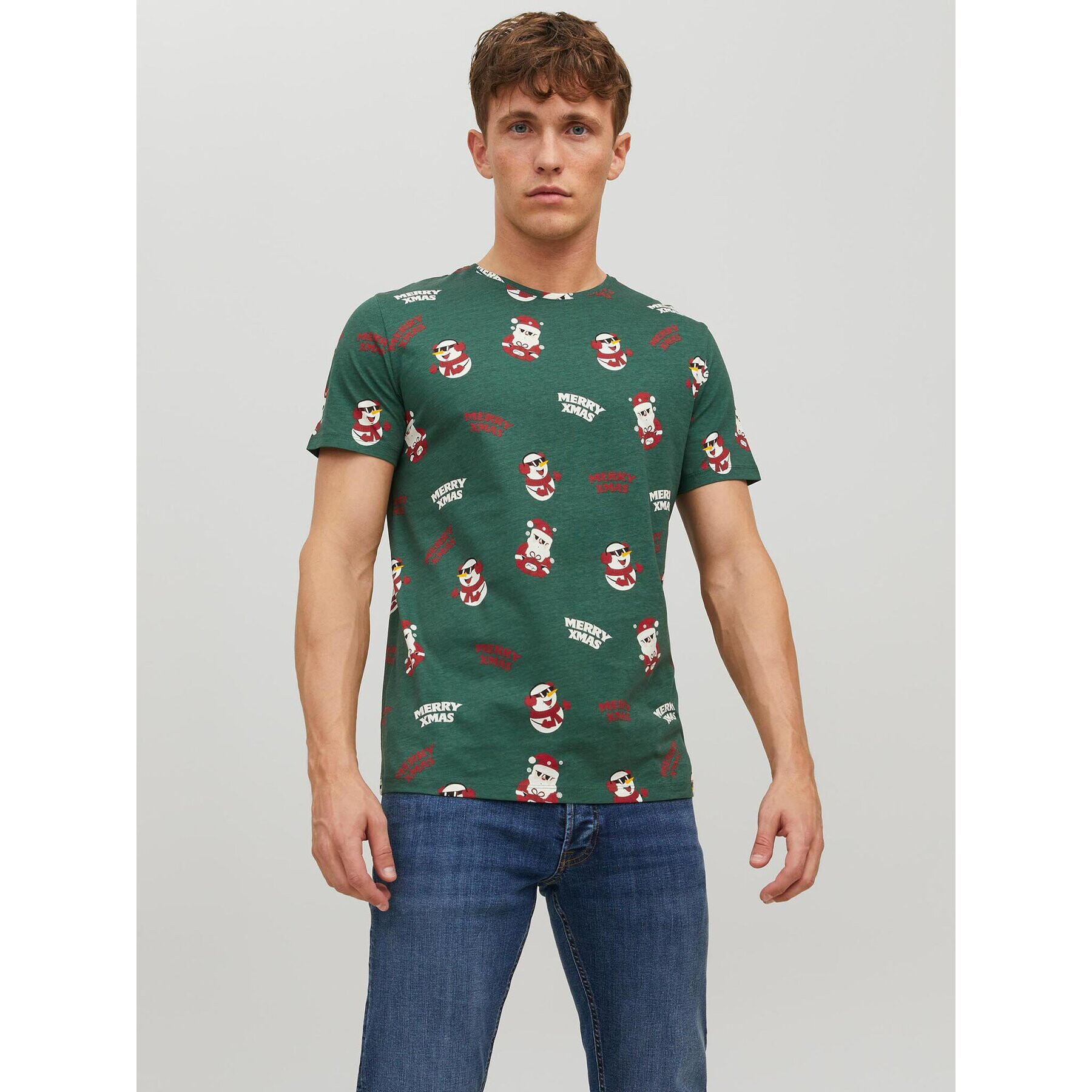 Jack&Jones Тишърт Christmas 12221442 Зелен Regular Fit - Pepit.bg