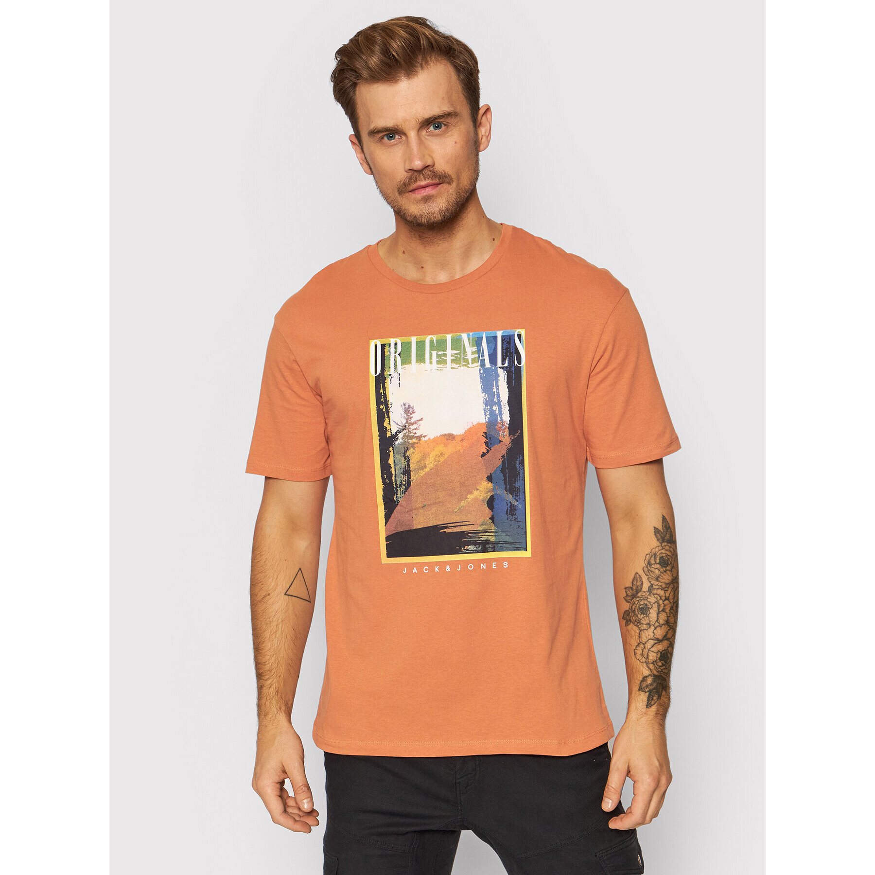 Jack&Jones Тишърт Collage 12197827 Оранжев Relaxed Fit - Pepit.bg