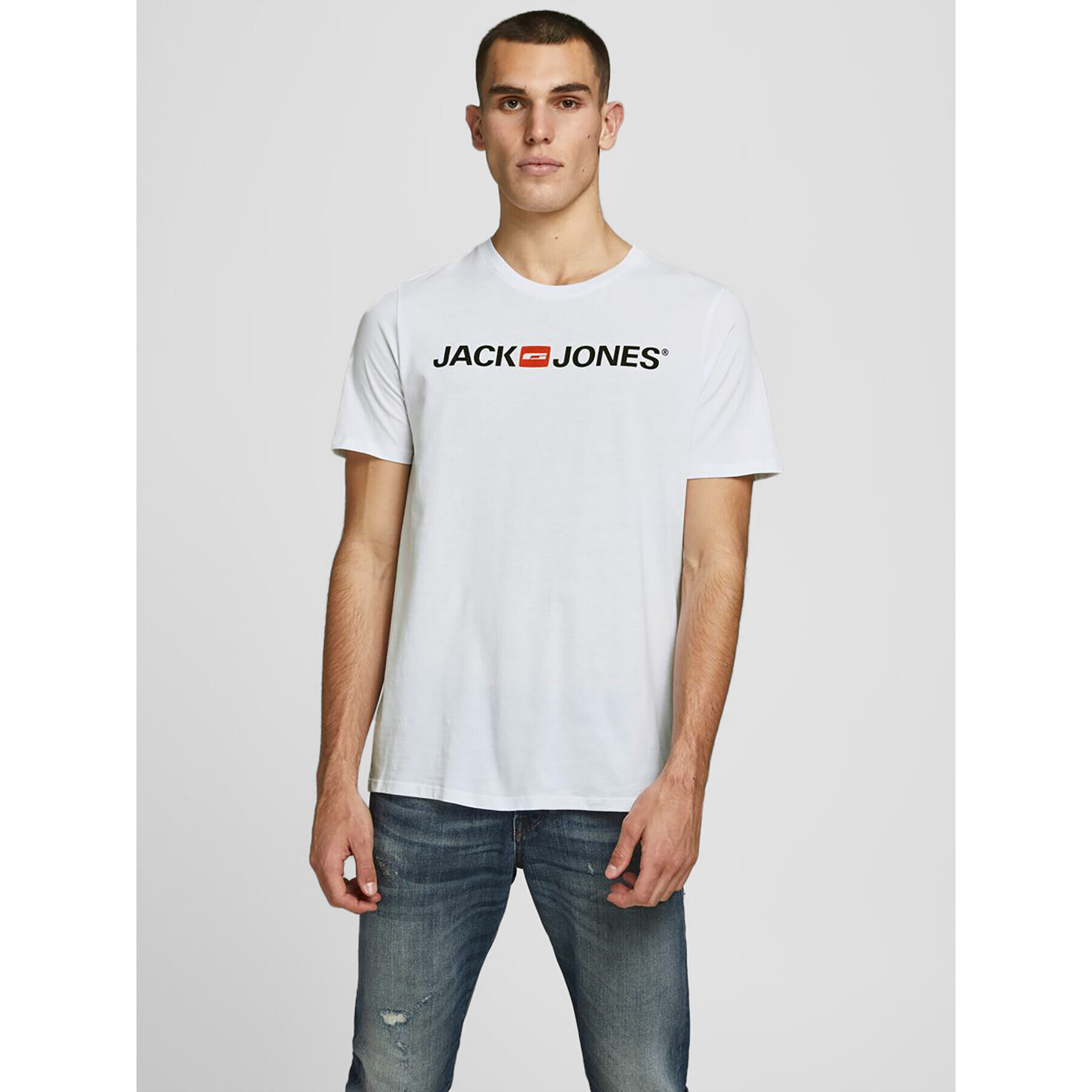 Jack&Jones Тишърт Corp Logo 12137126 Бял Slim Fit - Pepit.bg