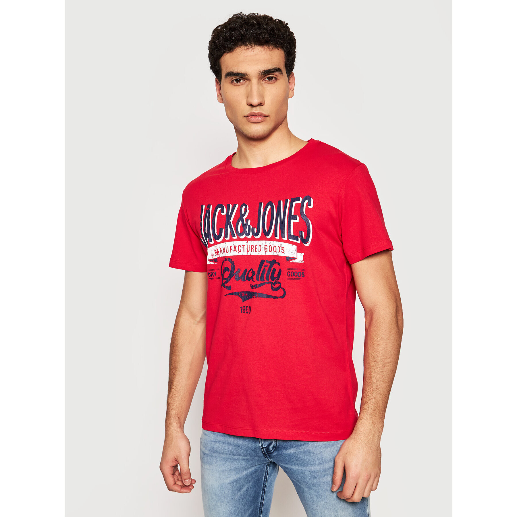 Jack&Jones Тишърт Denim Logo 12183199 Червен Regular Fit - Pepit.bg