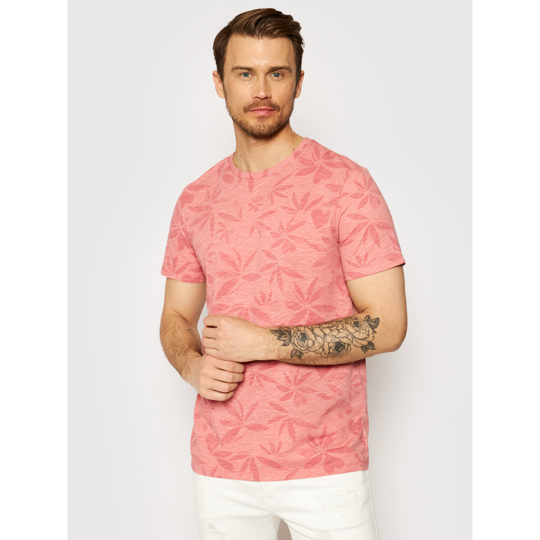 Jack&Jones Тишърт Floral 12182878 Розов Regular Fit - Pepit.bg