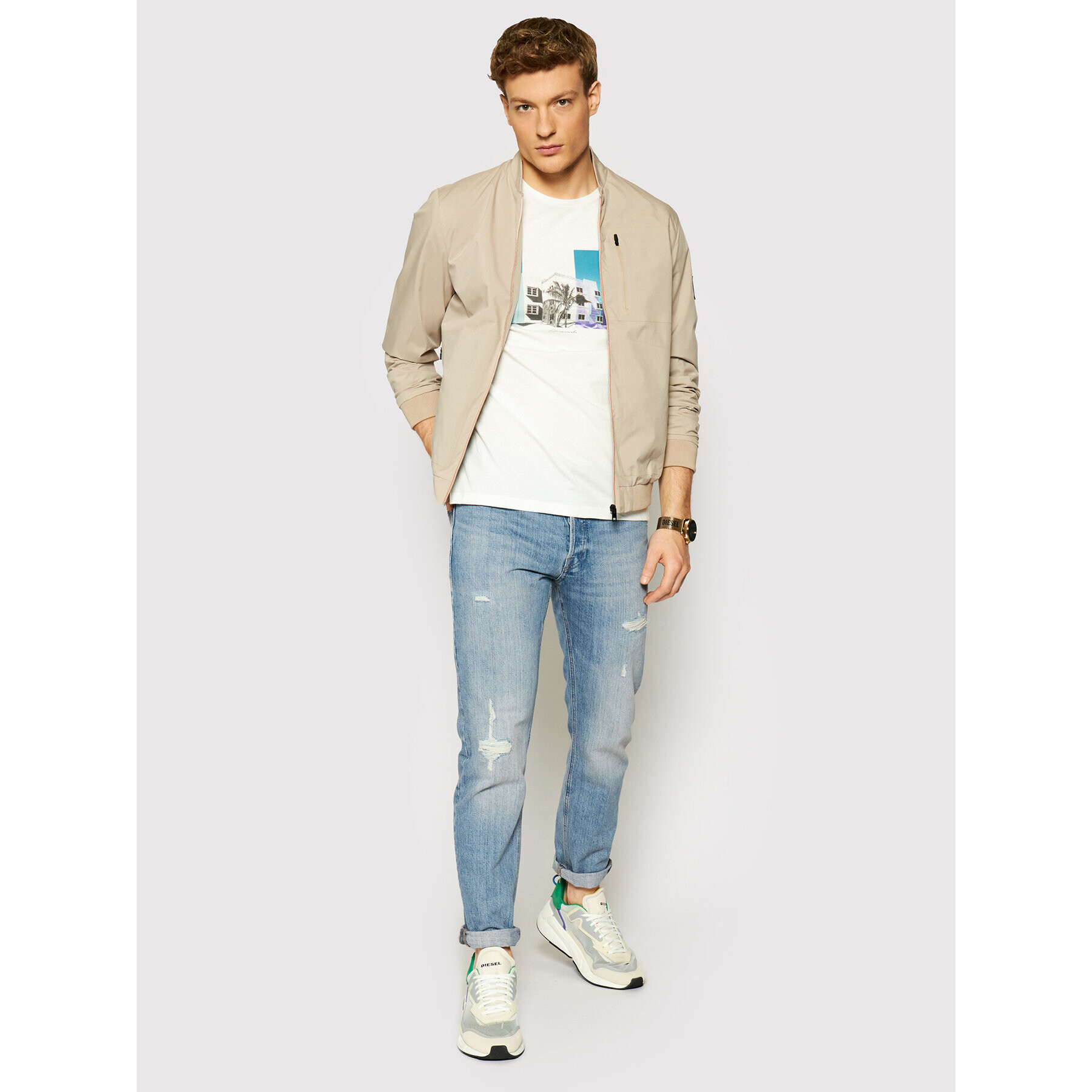 Jack&Jones Тишърт Halfo 12185744 Бял Regular Fit - Pepit.bg