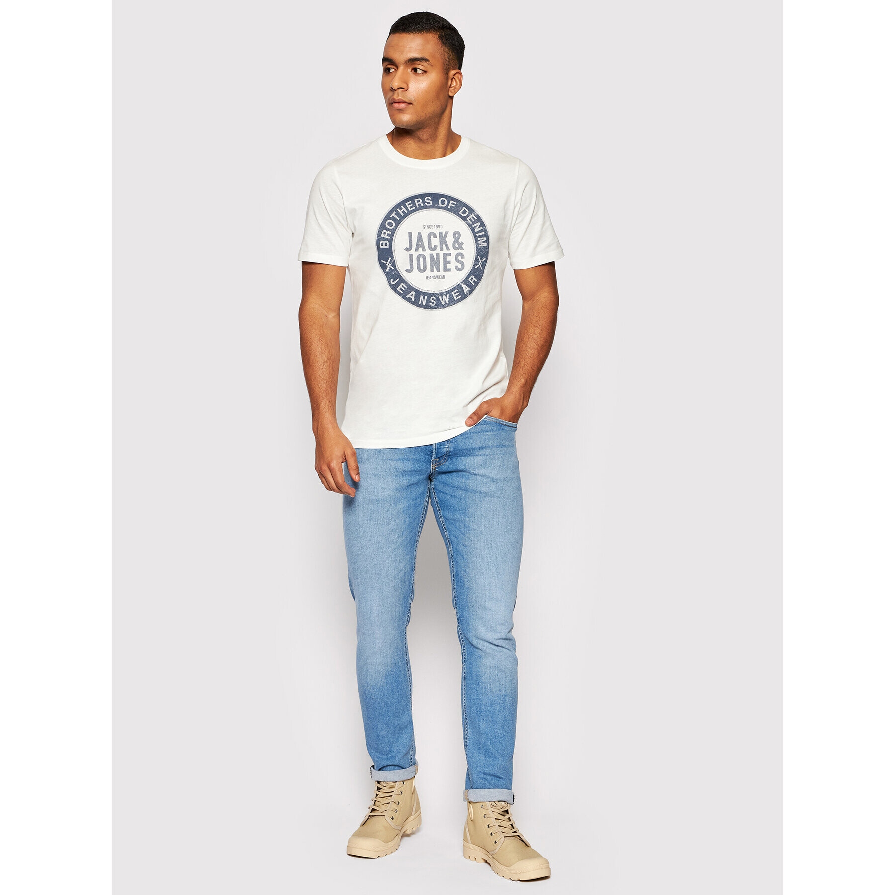 Jack&Jones Тишърт Jeans 12190510 Бял Slim Fit - Pepit.bg