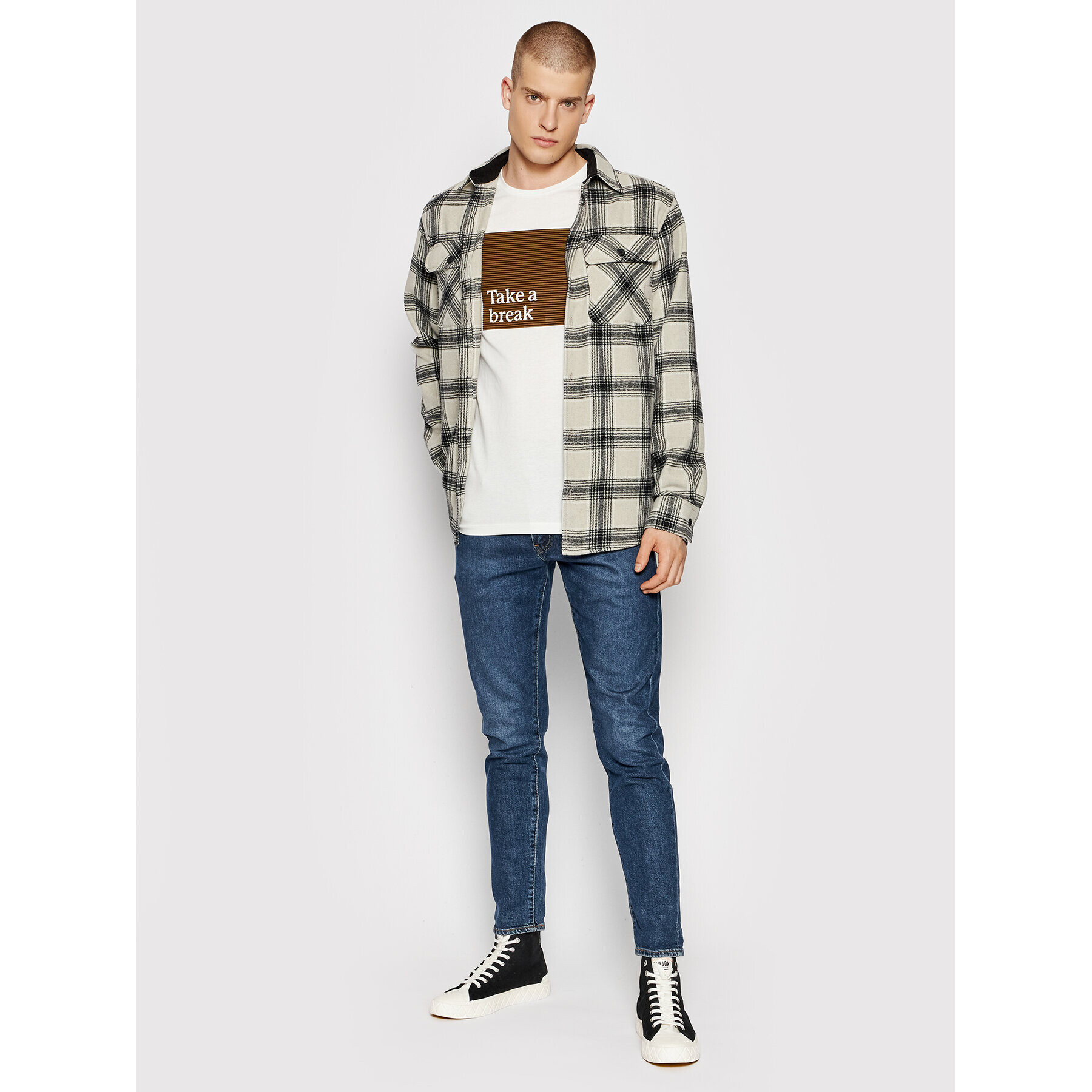 Jack&Jones Тишърт Jorcorduroy 12198350 Бял Regular Fit - Pepit.bg