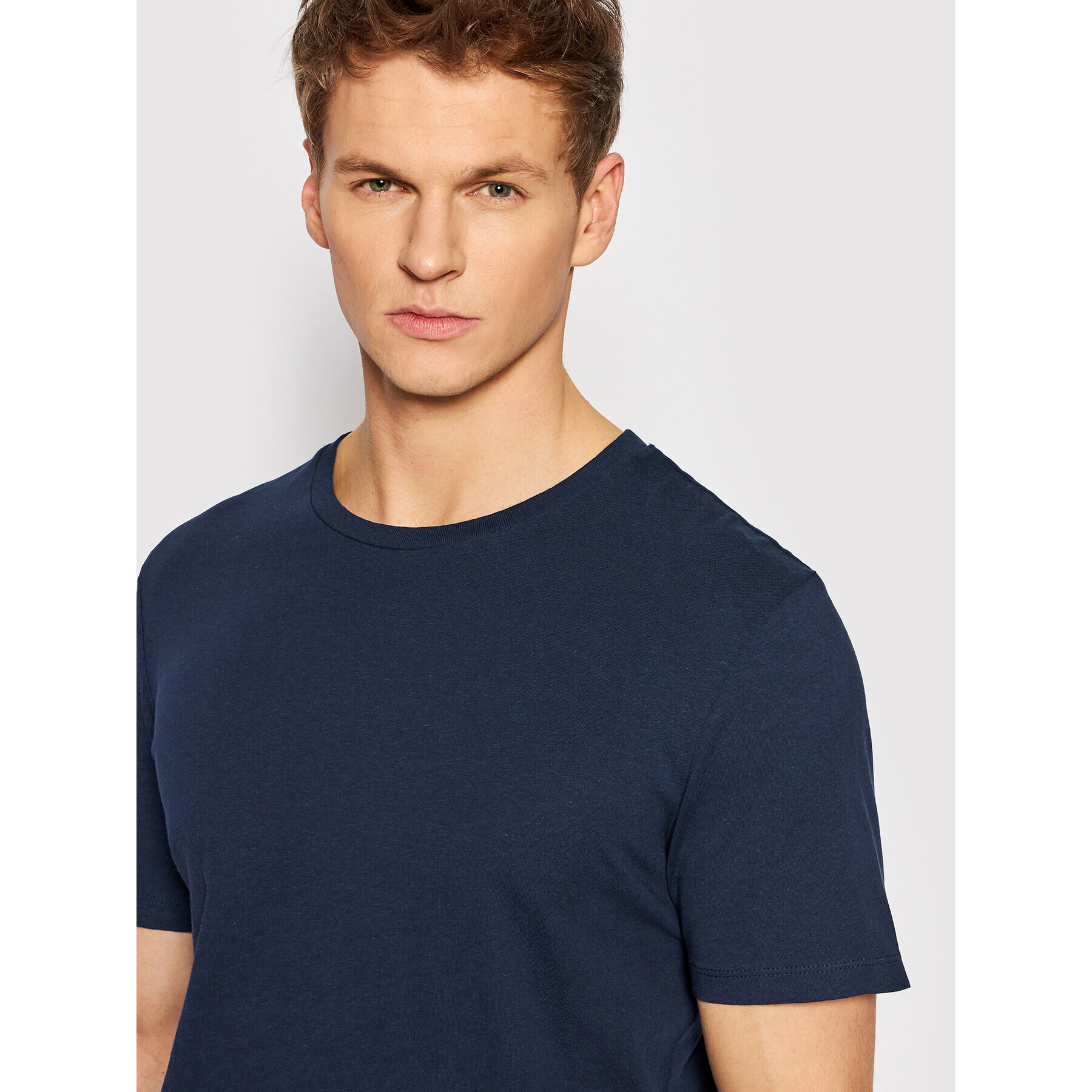 Jack&Jones Тишърт Linen Basic 12199713 Тъмносин Regular Fit - Pepit.bg