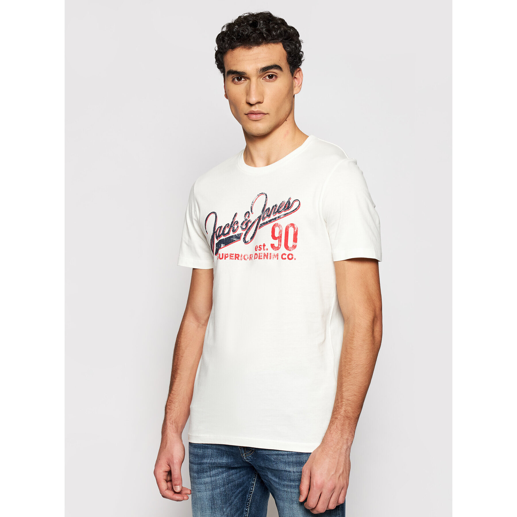 Jack&Jones Тишърт Logo 12180867 Бял Slim Fit - Pepit.bg