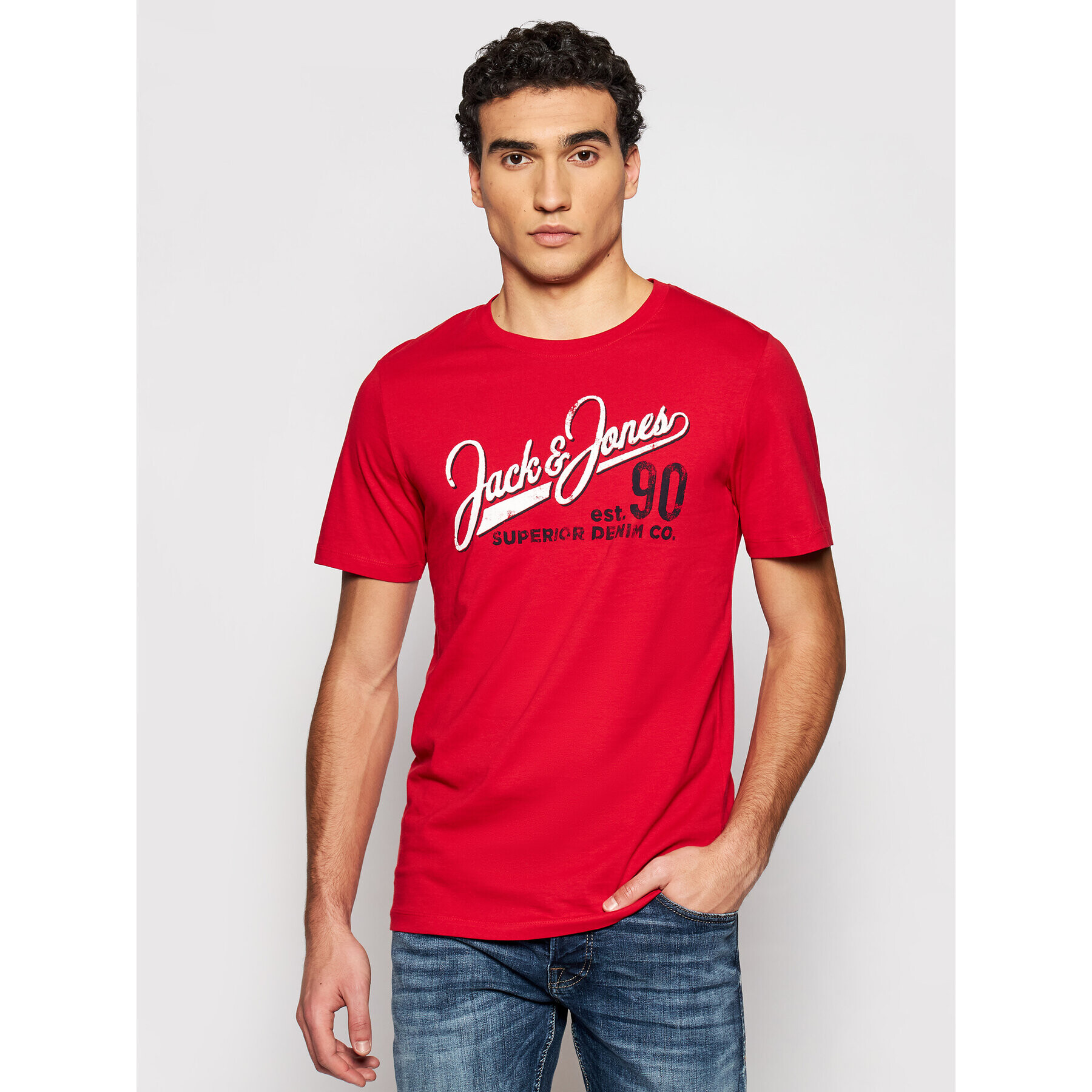 Jack&Jones Тишърт Logo 12180867 Червен Slim Fit - Pepit.bg