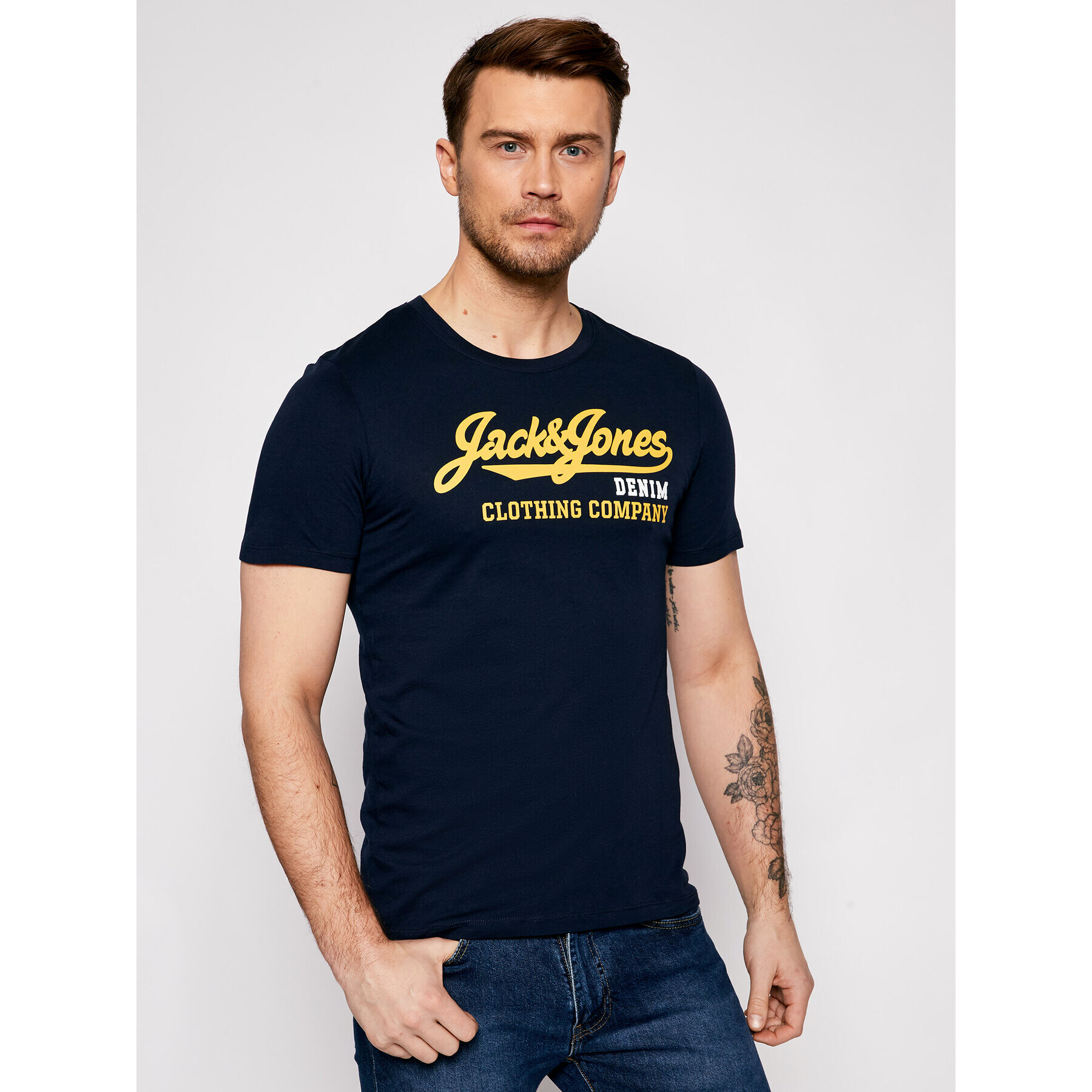 Jack&Jones Тишърт Logo 12180867 Тъмносин Slim Fit - Pepit.bg