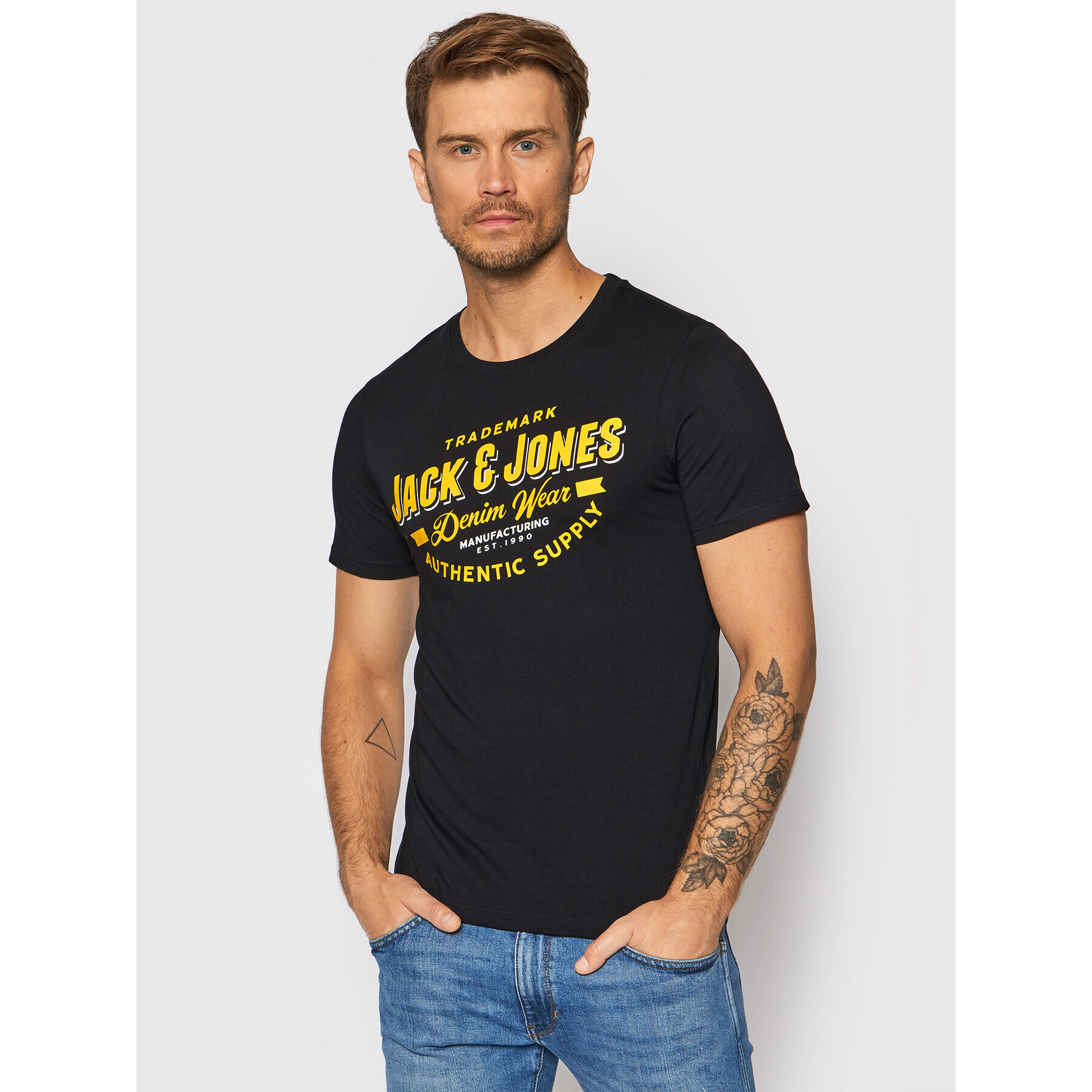 Jack&Jones Тишърт Logo 12189734 Черен Regular Fit - Pepit.bg