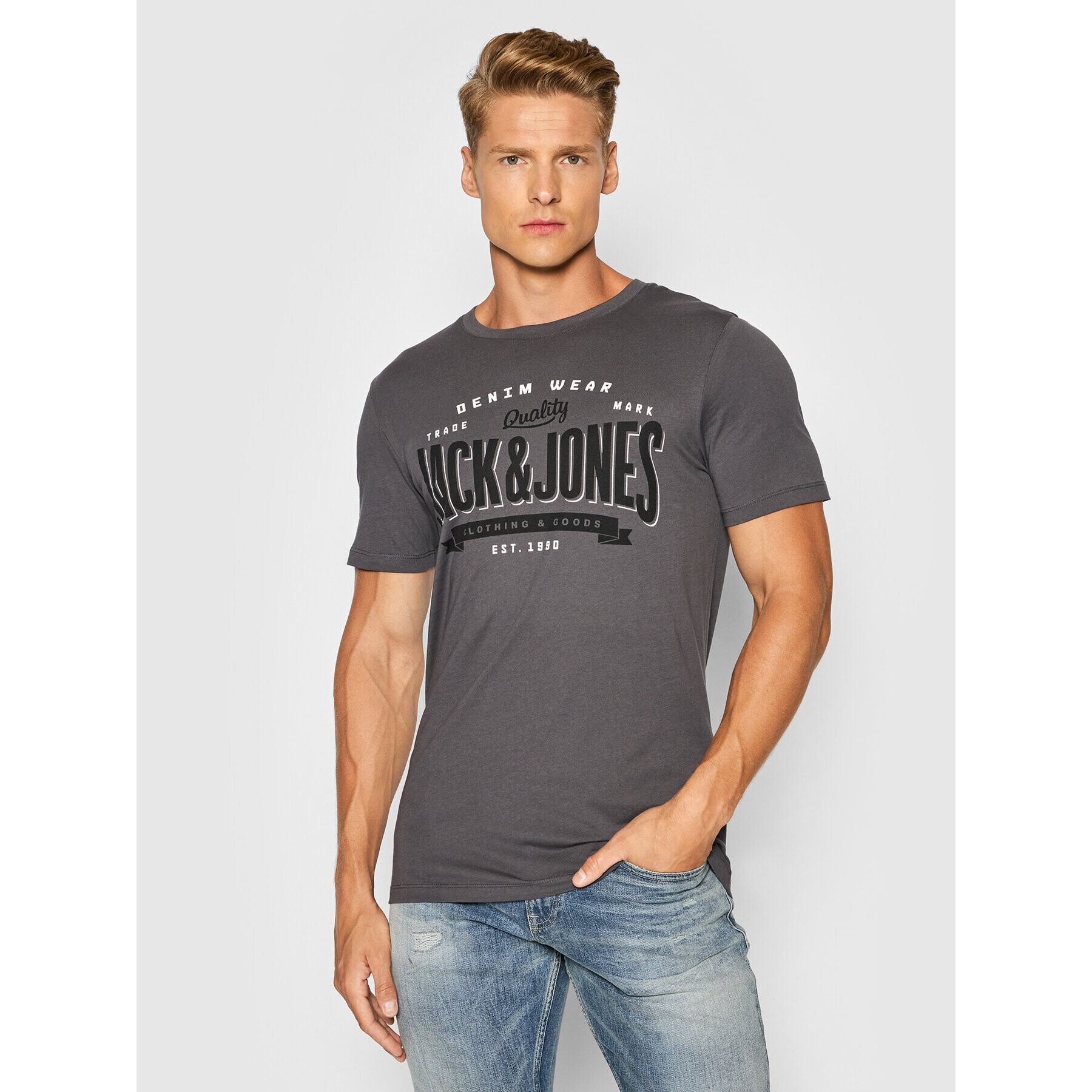 Jack&Jones Тишърт Logo 12189734 Сив Slim Fit - Pepit.bg