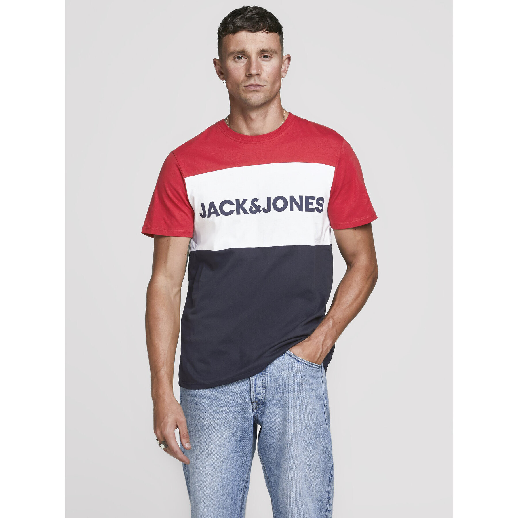 Jack&Jones Тишърт Logo Blocking 12173968 Червен Slim Fit - Pepit.bg