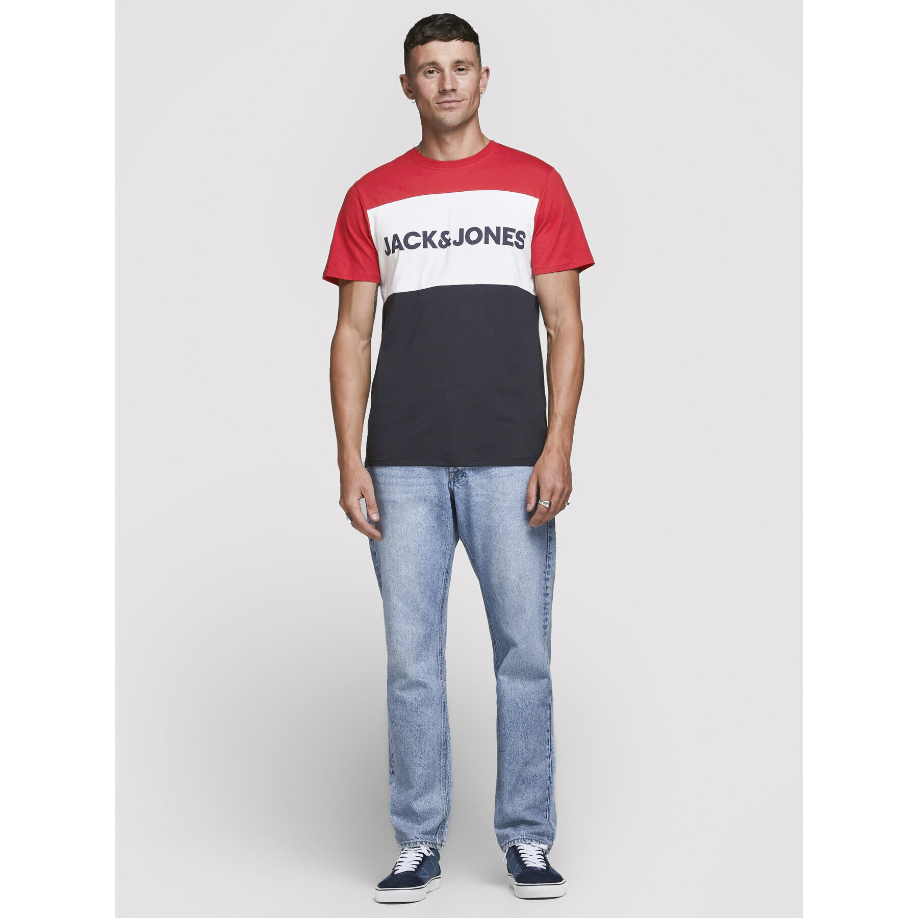 Jack&Jones Тишърт Logo Blocking 12173968 Червен Slim Fit - Pepit.bg