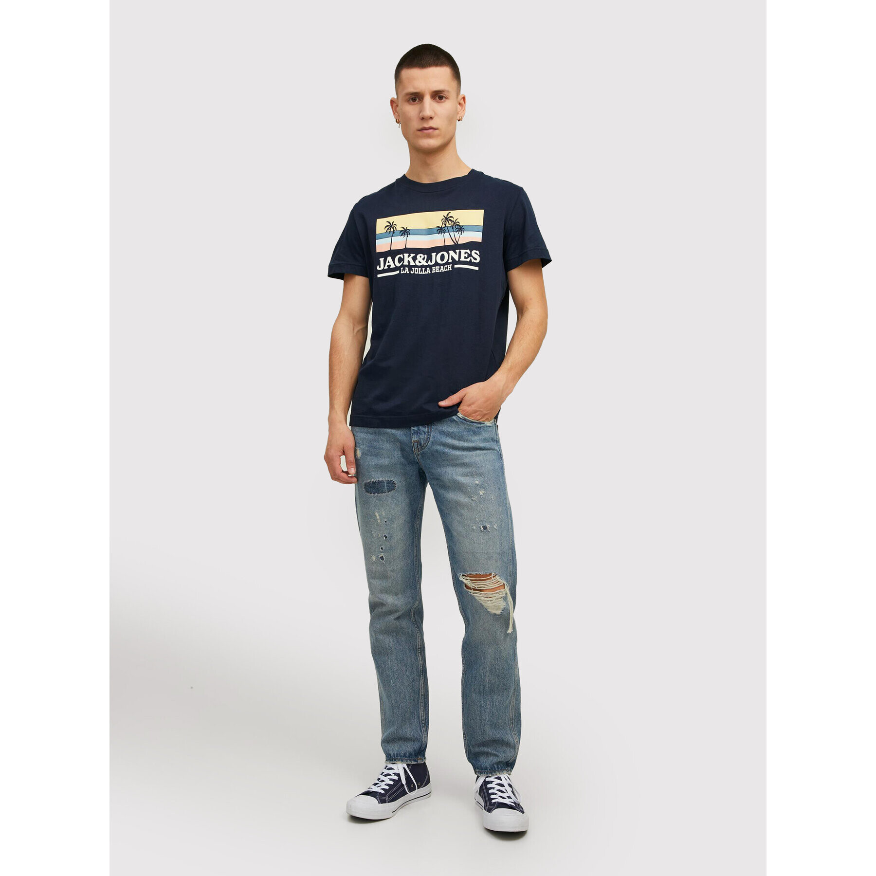 Jack&Jones Тишърт Malibu 12210121 Тъмносин Regular Fit - Pepit.bg