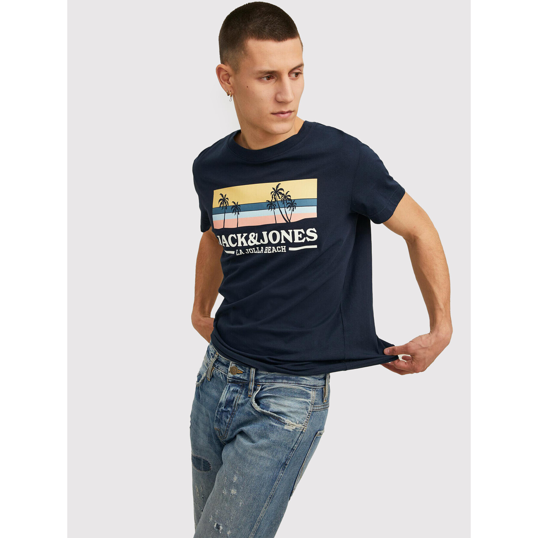 Jack&Jones Тишърт Malibu 12210121 Тъмносин Regular Fit - Pepit.bg