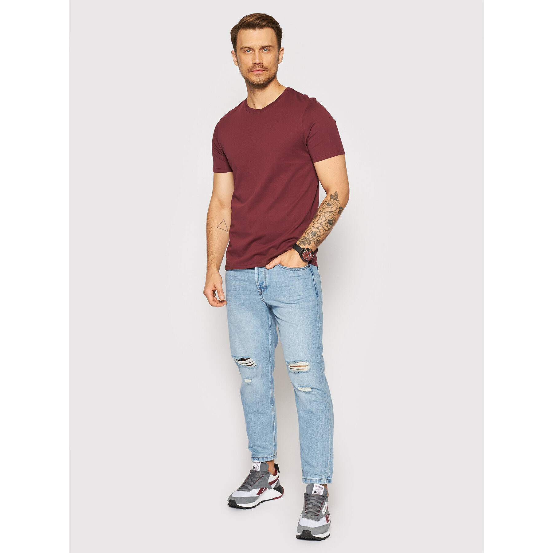 Jack&Jones Тишърт Organic Basic 12156101 Бордо Slim Fit - Pepit.bg