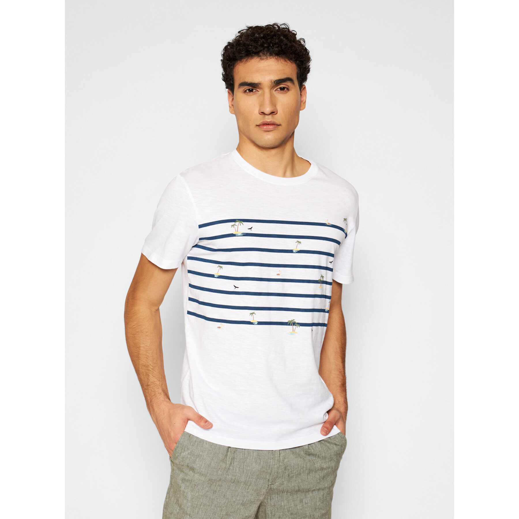 Jack&Jones Тишърт Playa Stripe 12188495 Бял Regular Fit - Pepit.bg