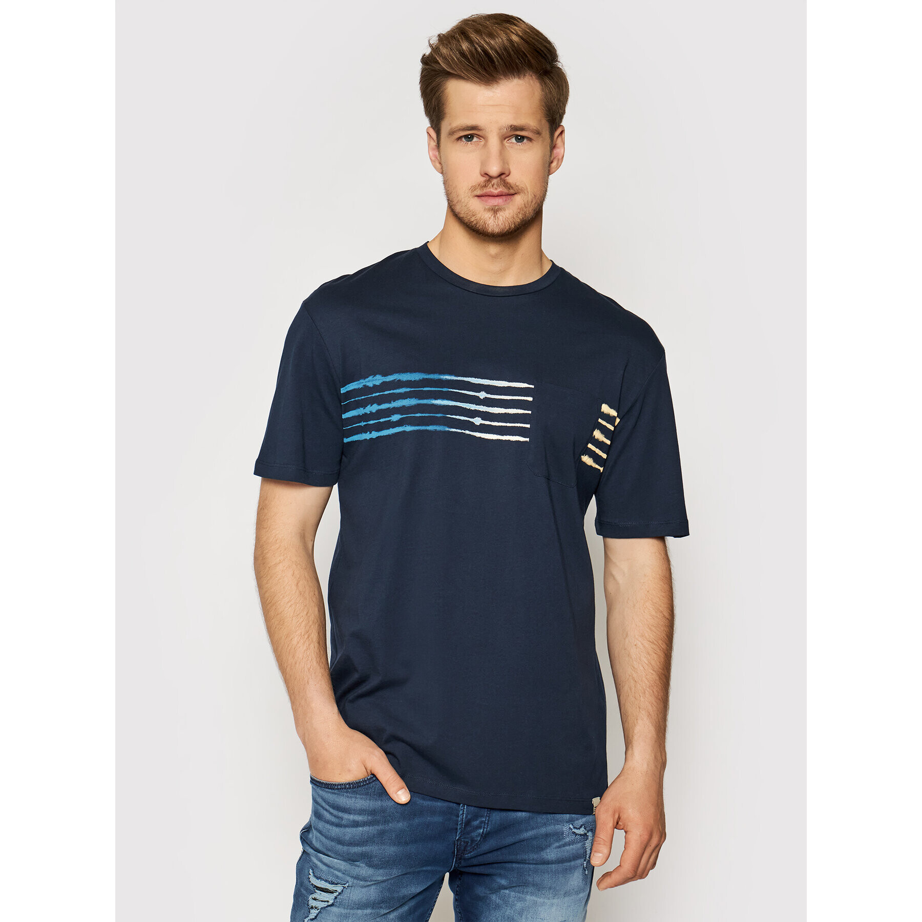 Jack&Jones Тишърт Shibori 12189045 Тъмносин Relaxed Fit - Pepit.bg