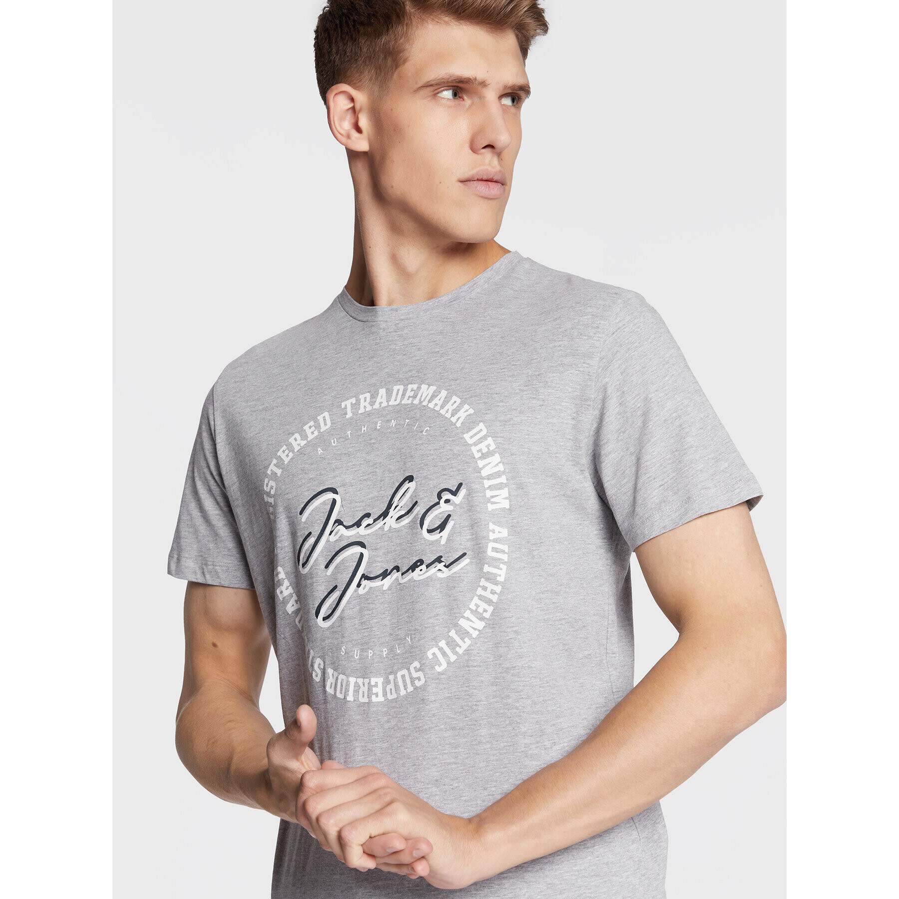 Jack&Jones Тишърт Stamp 12211446 Сив Regular Fit - Pepit.bg