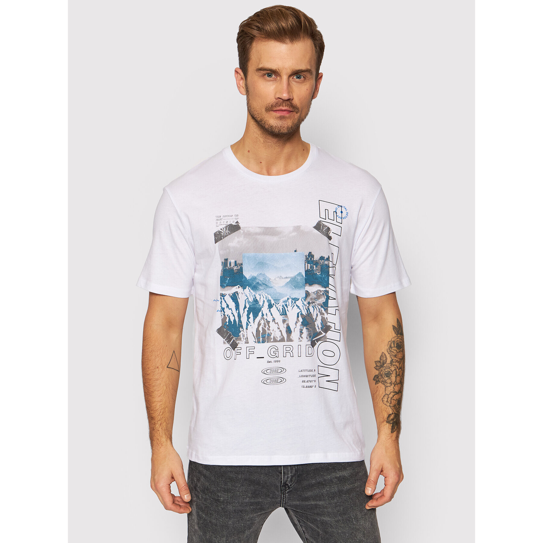 Jack&Jones Тишърт Tape 12192775 Бял Relaxed Fit - Pepit.bg