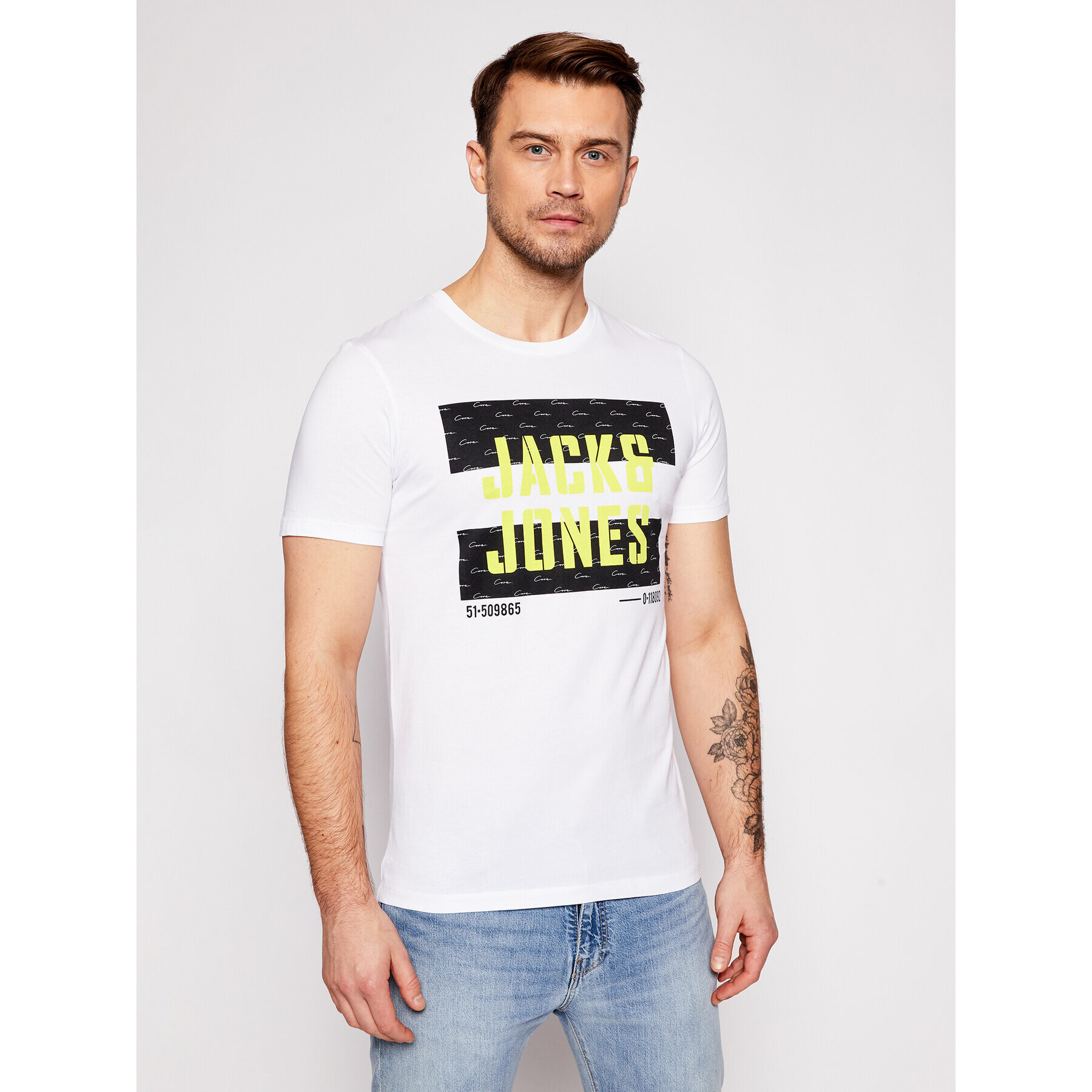 Jack&Jones Тишърт Victor 12187099 Бял Slim Fit - Pepit.bg