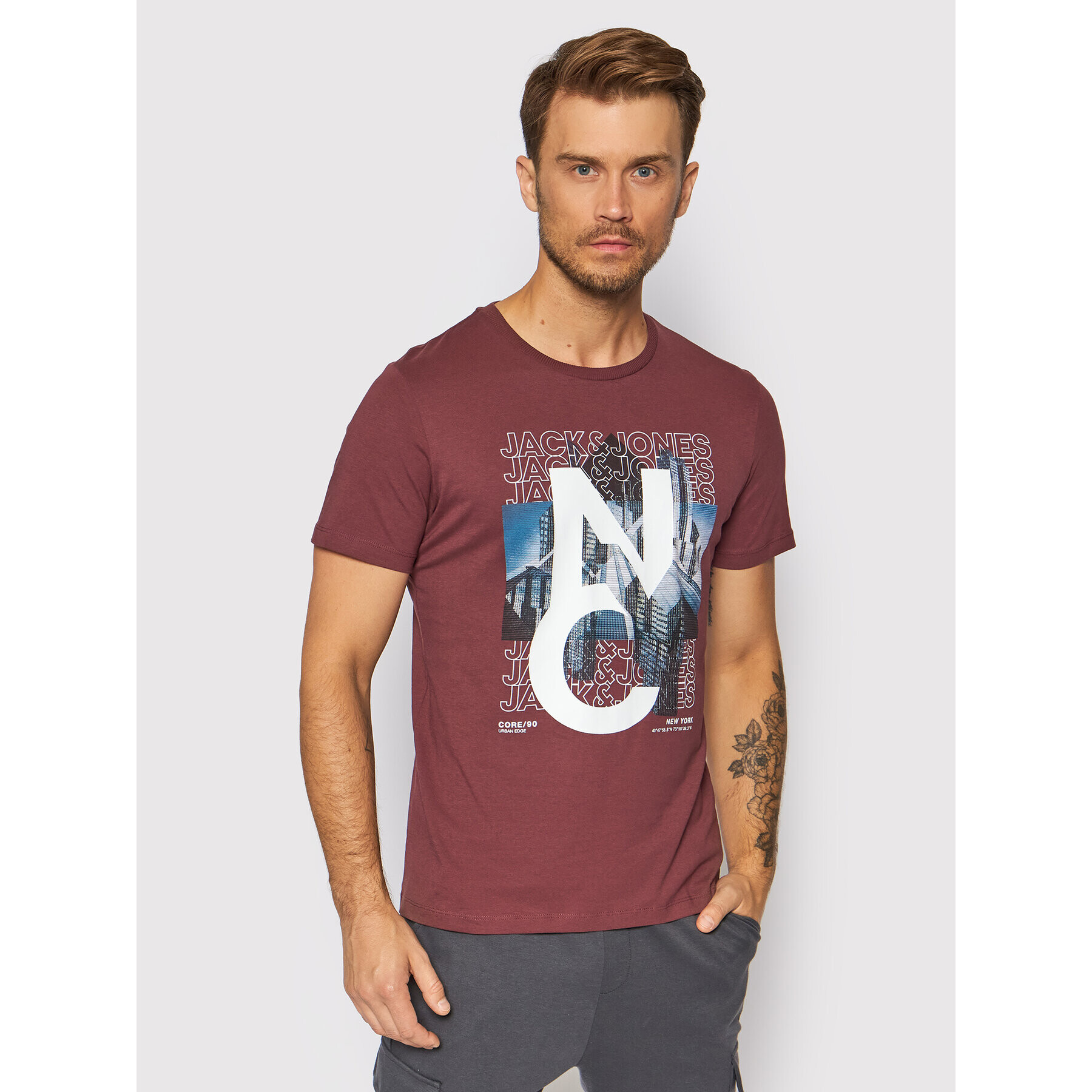 Jack&Jones Тишърт York 12194070 Бордо Regular Fit - Pepit.bg