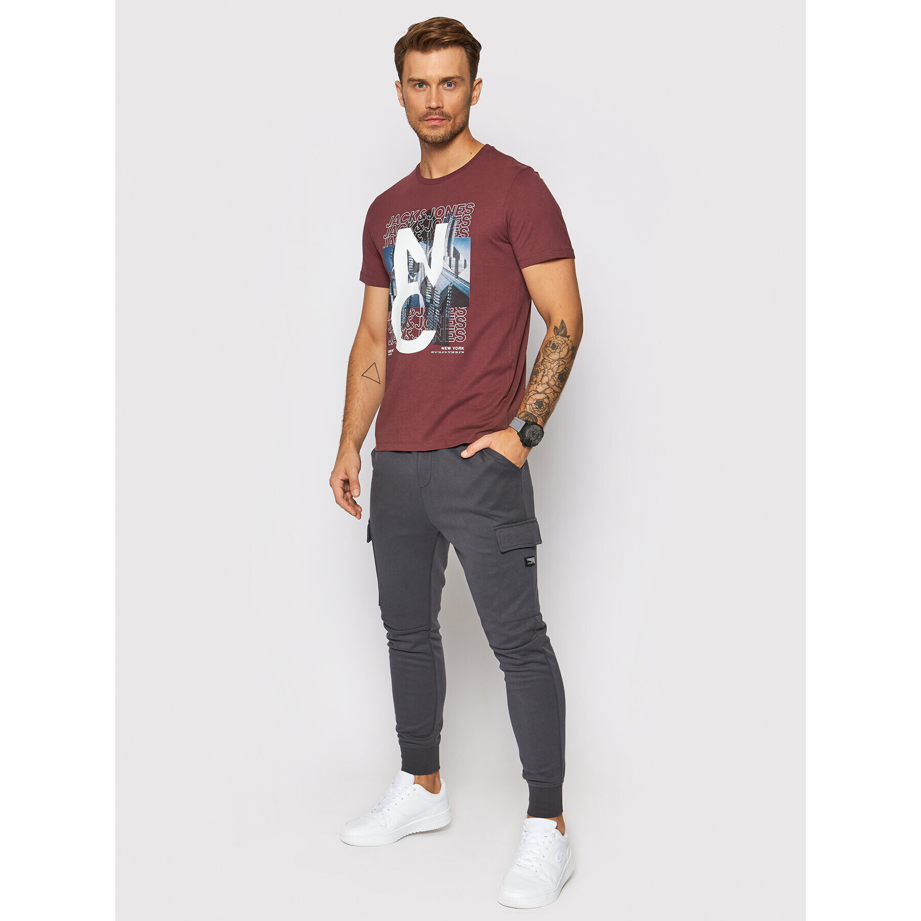 Jack&Jones Тишърт York 12194070 Бордо Regular Fit - Pepit.bg