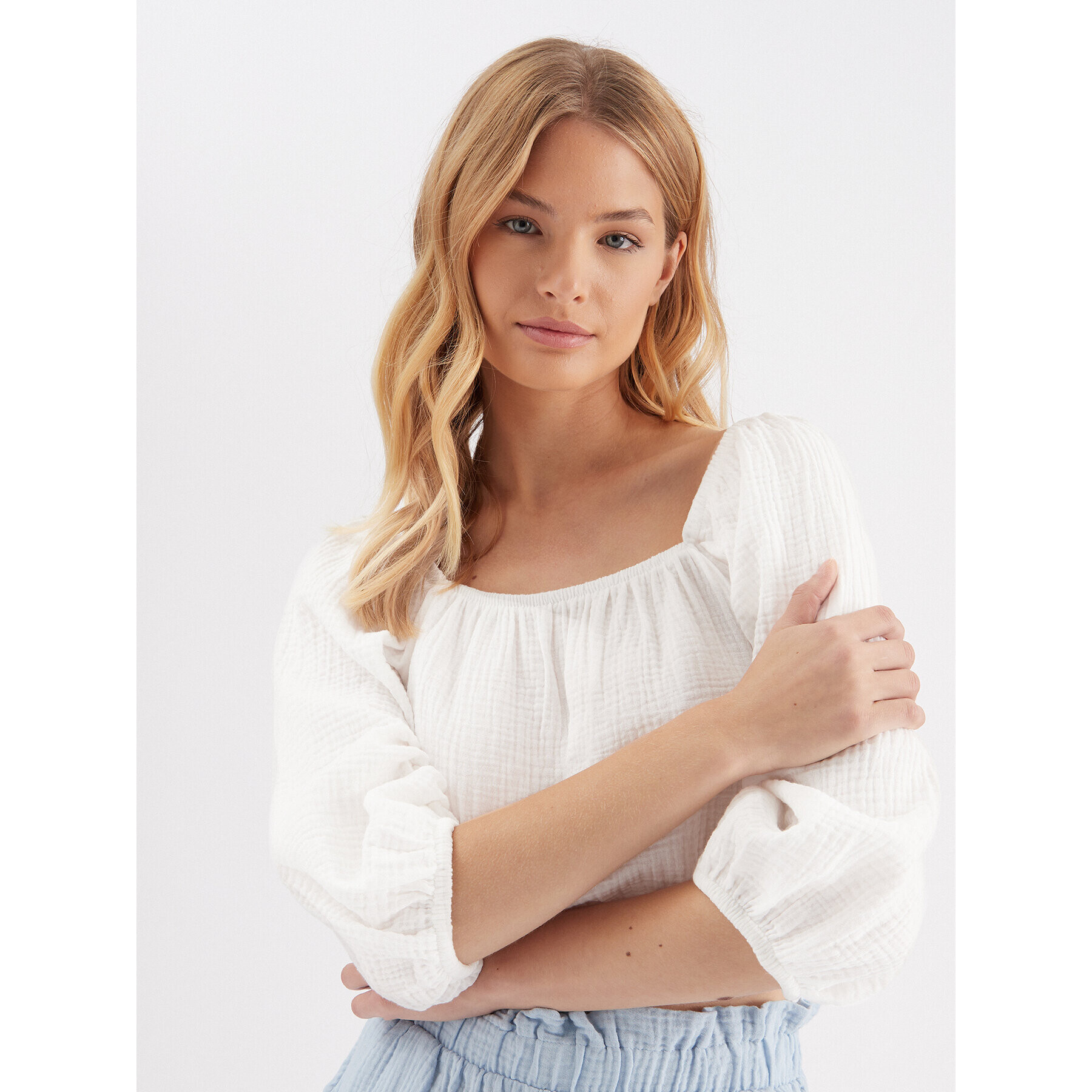 JDY Блуза 15288358 Бял Cropped Fit - Pepit.bg