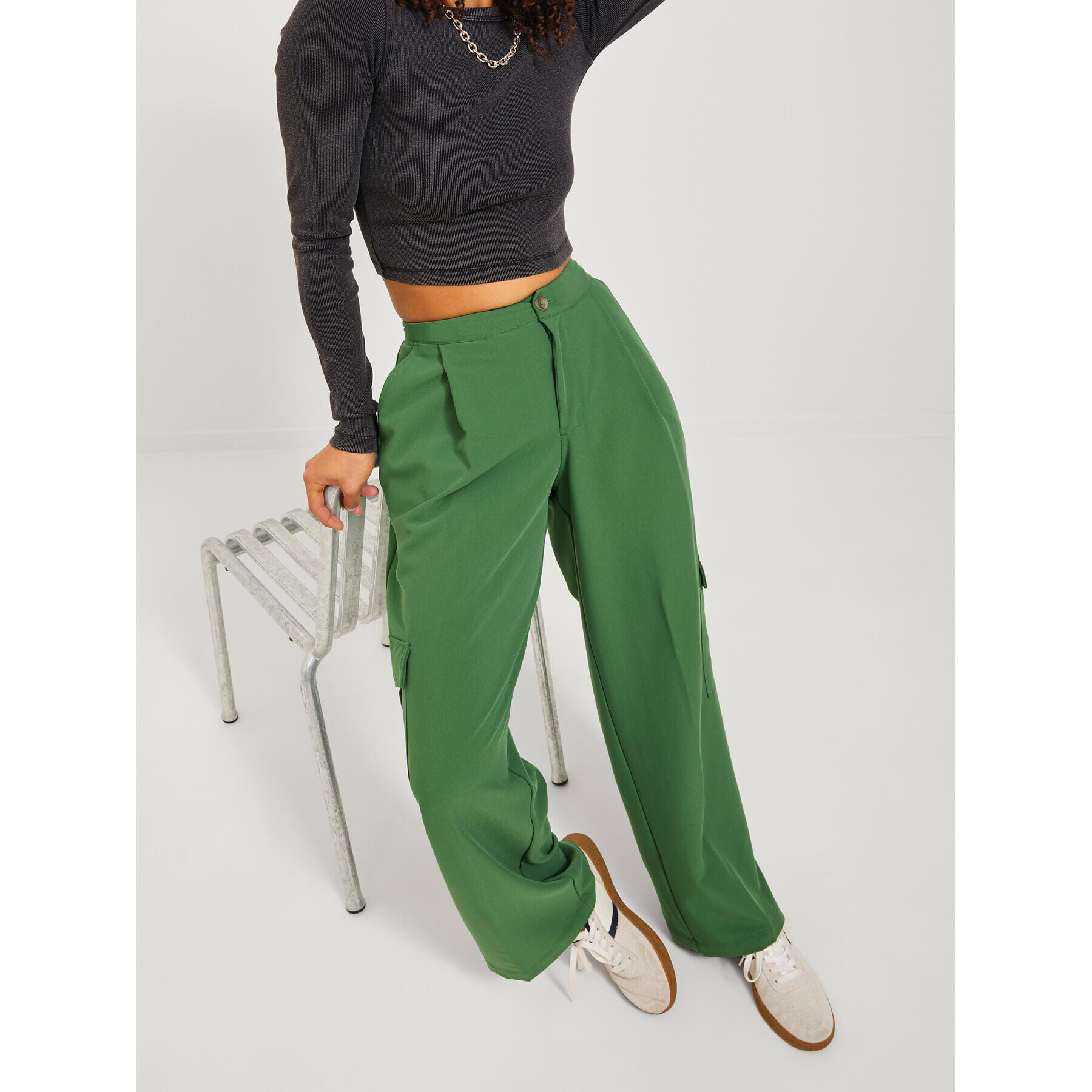 JJXX Текстилни панталони 12238354 Зелен Regular Fit - Pepit.bg