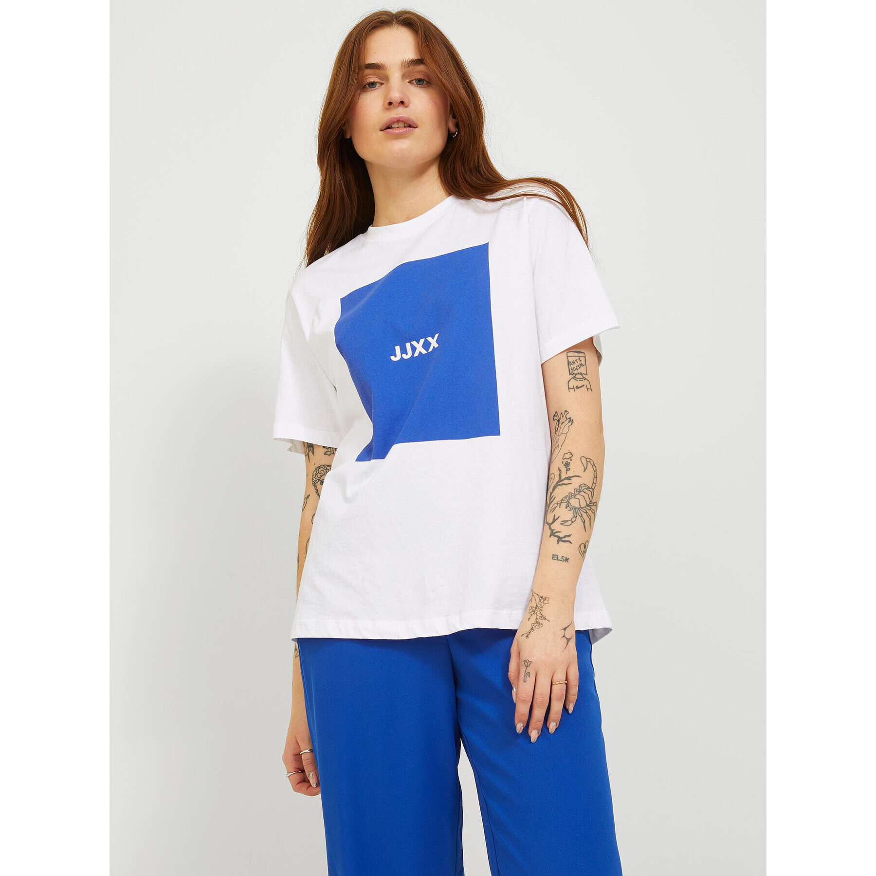 JJXX Тишърт 12204837 Бял Relaxed Fit - Pepit.bg