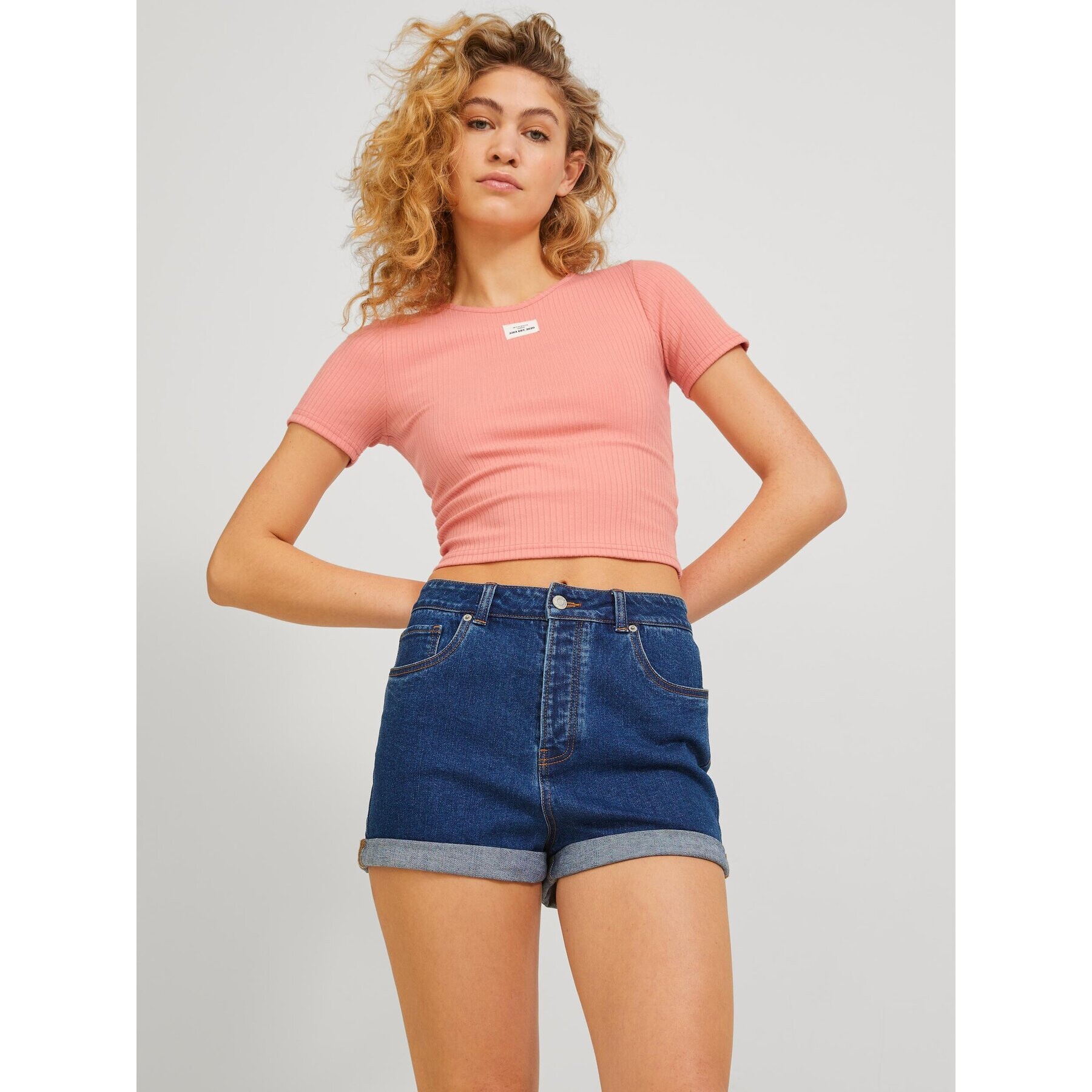 JJXX Тишърт 12225589 Розов Stretch Fit - Pepit.bg