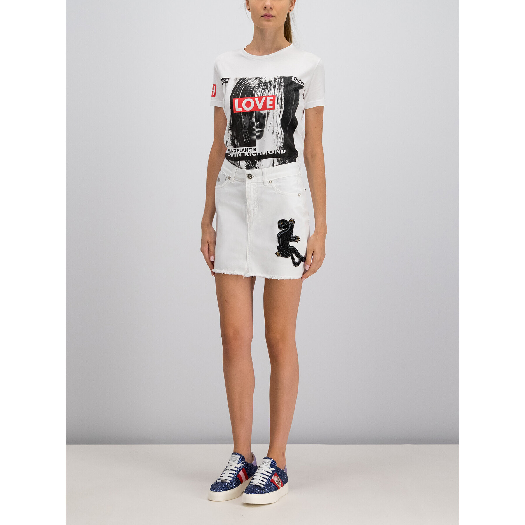 John Richmond Дънкова пола RWP19241MG Бял Slim Fit - Pepit.bg
