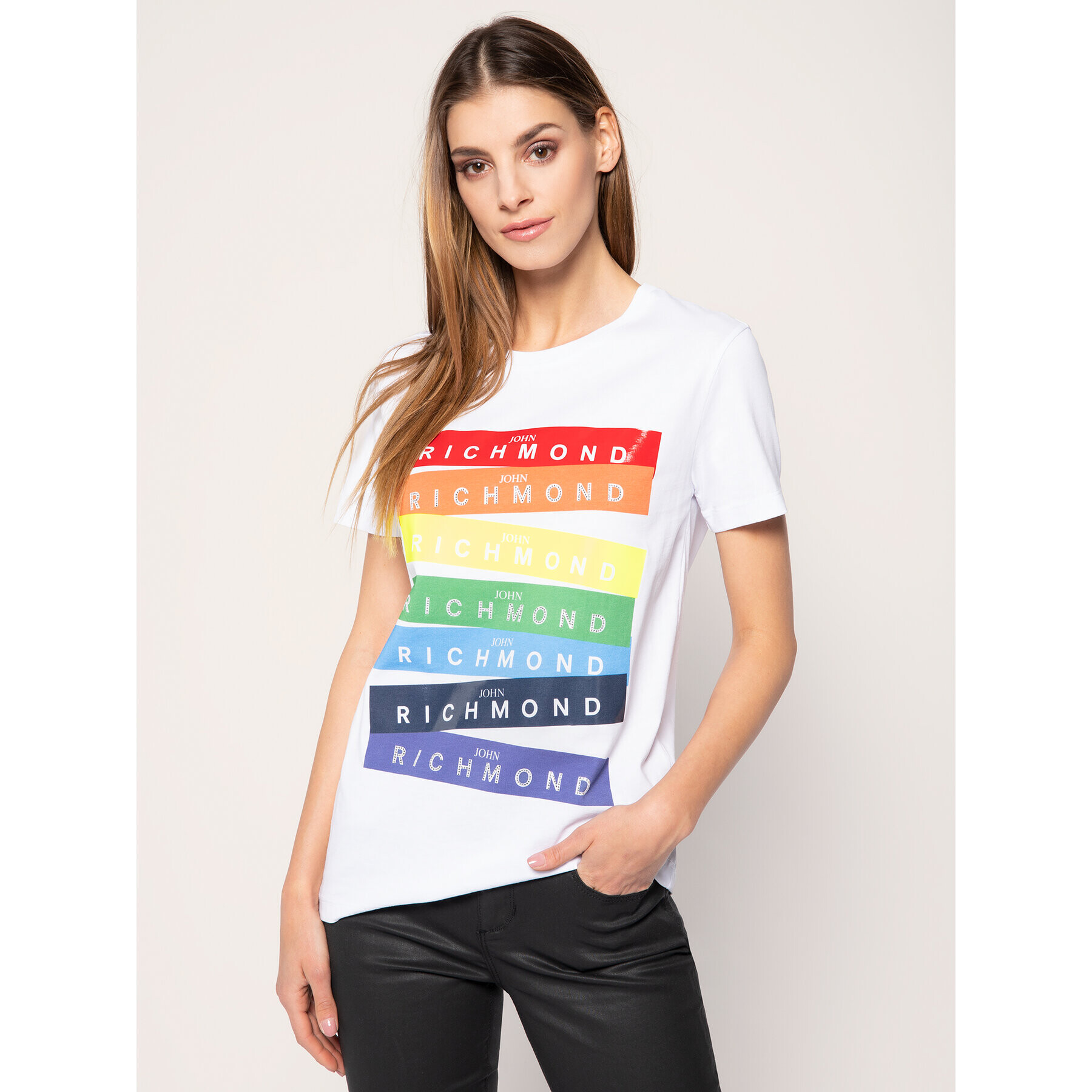 John Richmond Тишърт RWP20186TS Бял Slim Fit - Pepit.bg