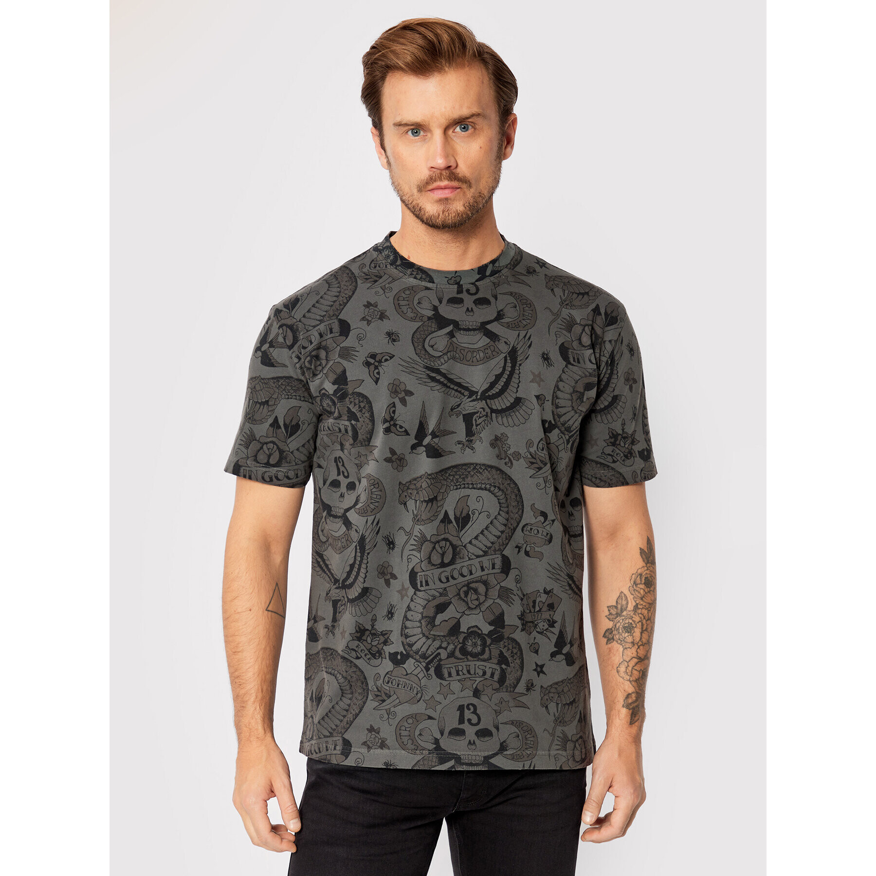John Richmond Тишърт Tattoo Print RMA22077TS Сив Regular Fit - Pepit.bg