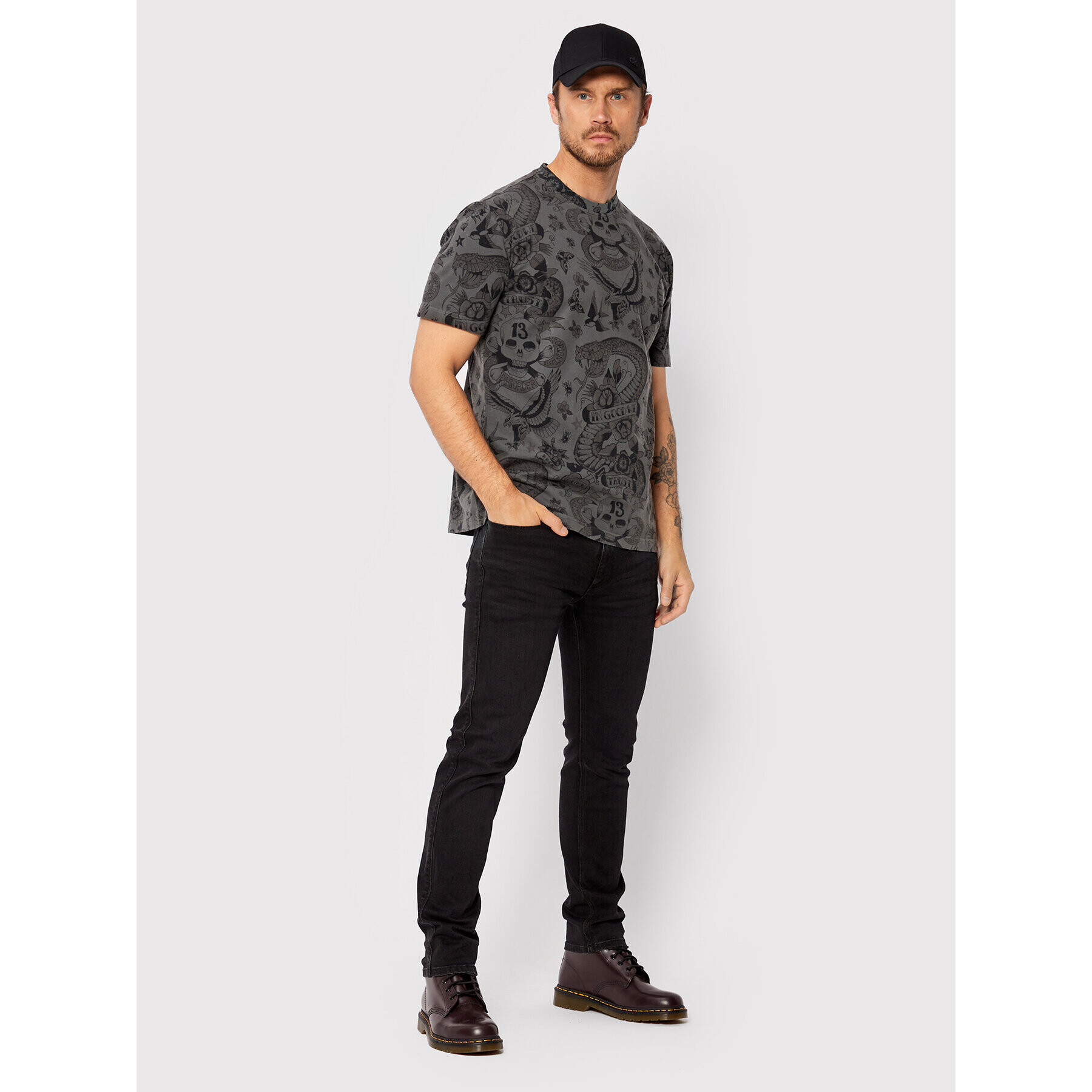 John Richmond Тишърт Tattoo Print RMA22077TS Сив Regular Fit - Pepit.bg