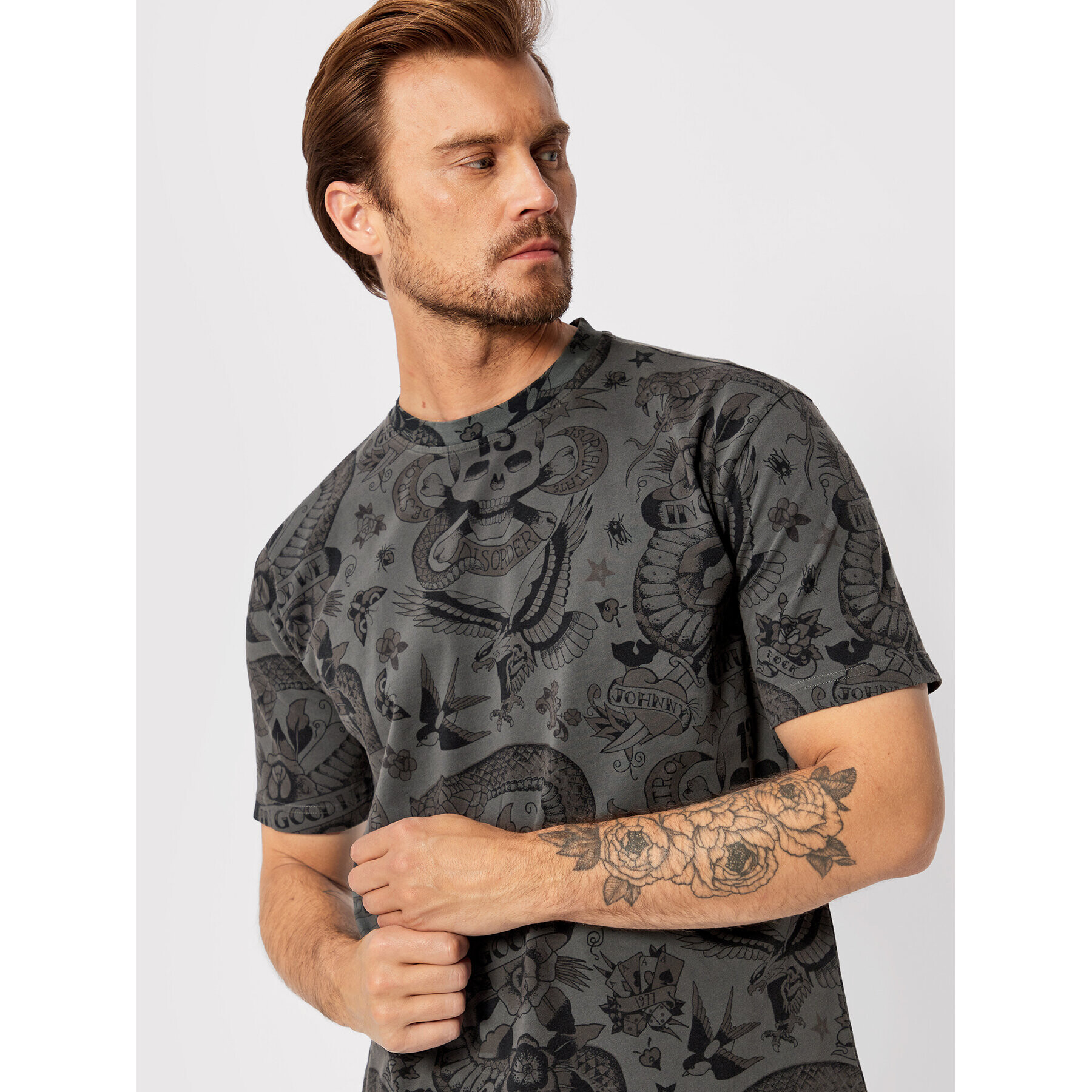 John Richmond Тишърт Tattoo Print RMA22077TS Сив Regular Fit - Pepit.bg