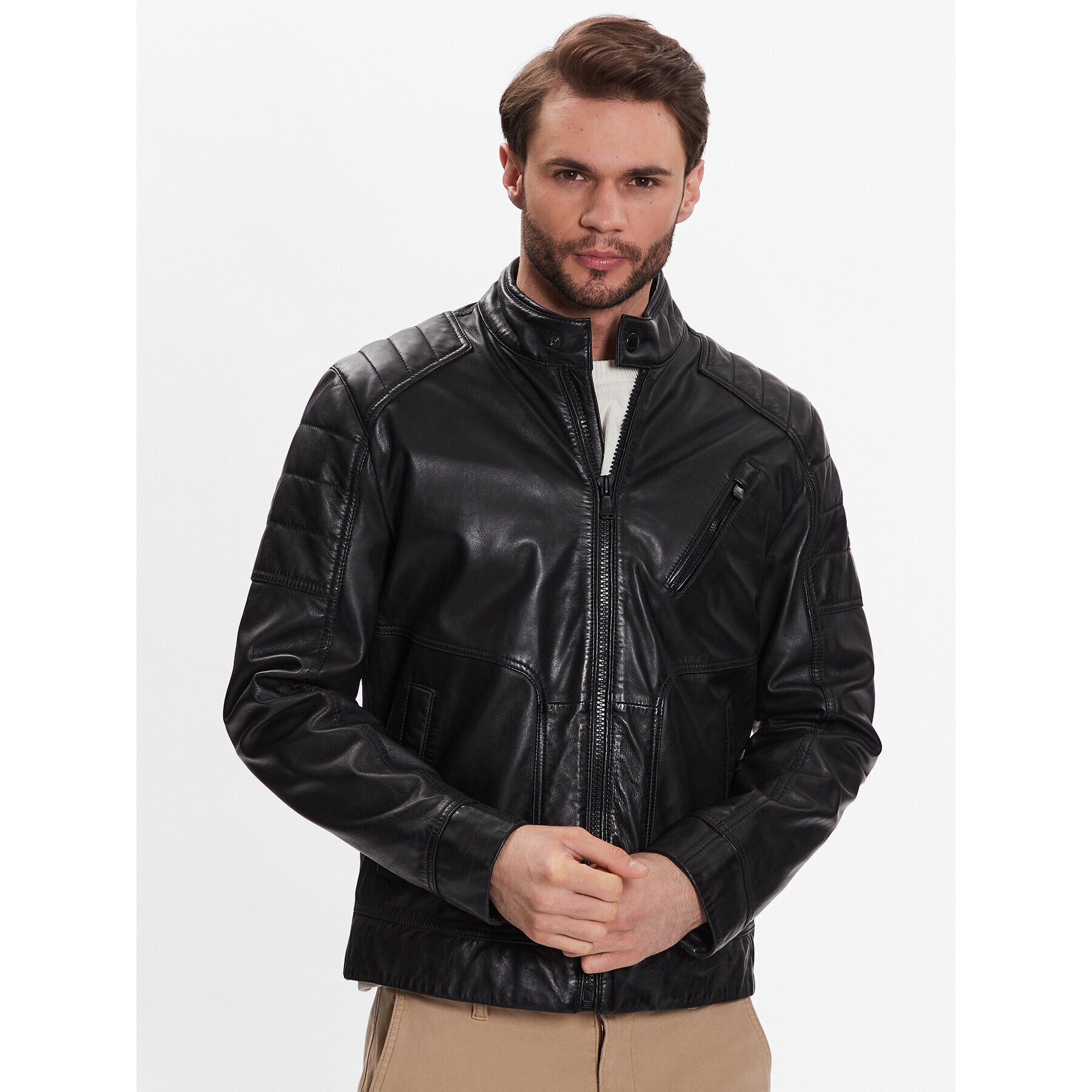 JOOP! Jeans Кожено яке 80000247 Черен Regular Fit - Pepit.bg