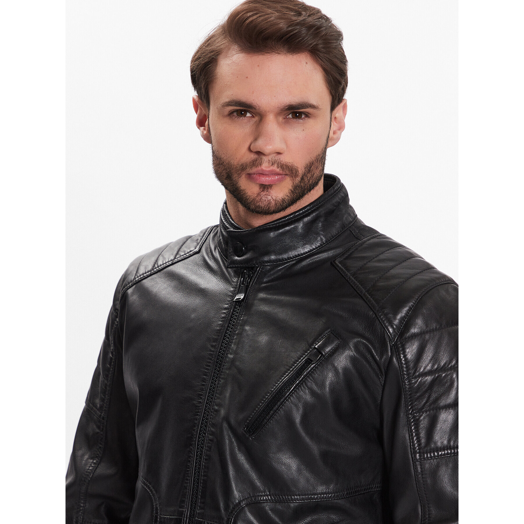 JOOP! Jeans Кожено яке 80000247 Черен Regular Fit - Pepit.bg
