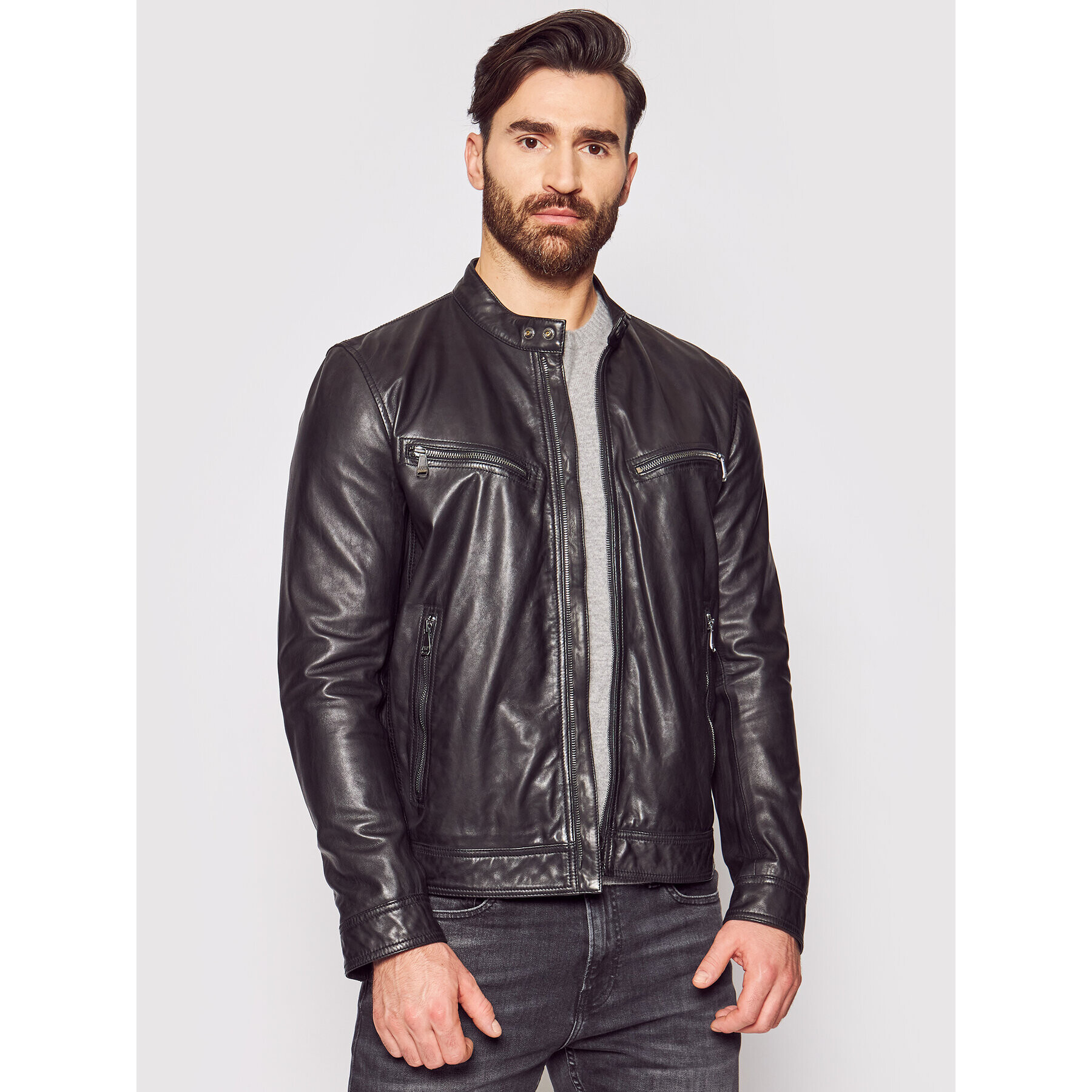 JOOP! Jeans Кожено яке Claas 150000745 Черен Regular Fit - Pepit.bg