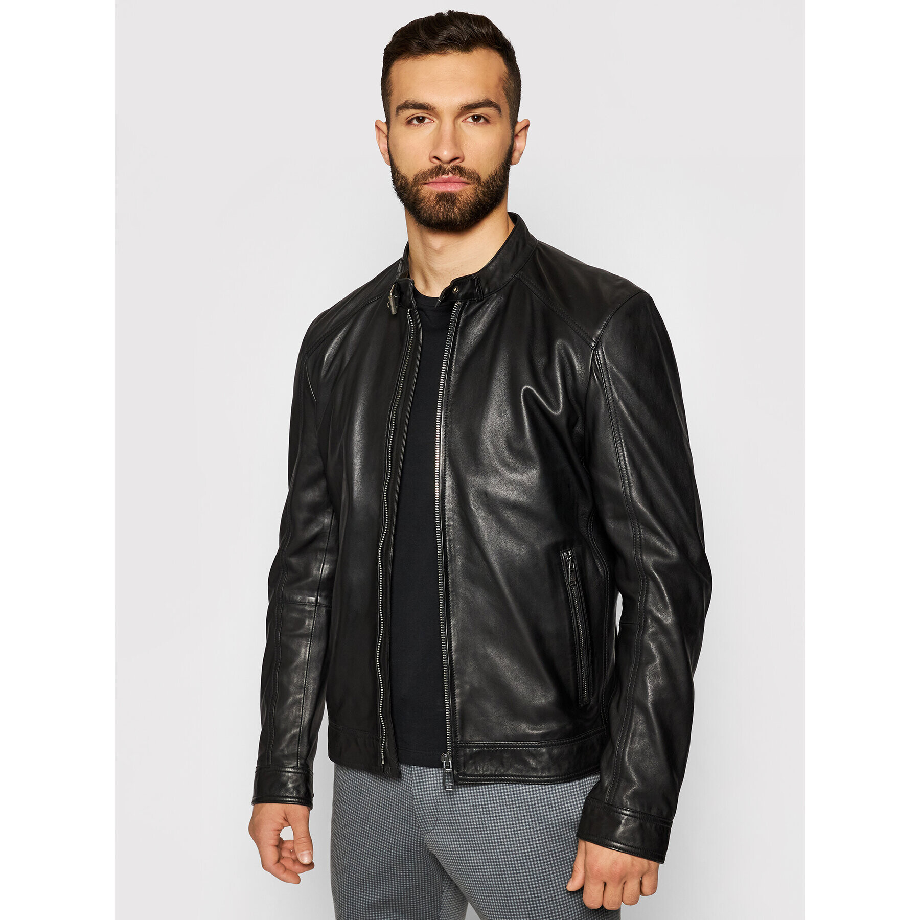 JOOP! Кожено яке Peel_S 1500130 Черен Regular Fit - Pepit.bg