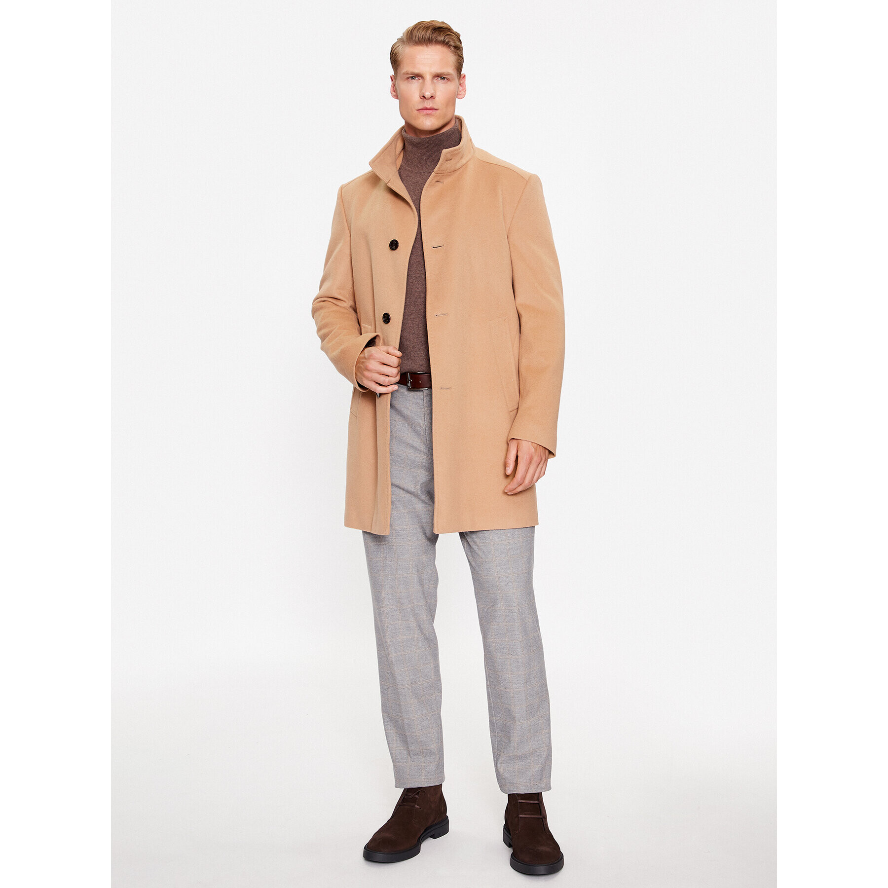 JOOP! Вълнено палто 30037689 Кафяв Regular Fit - Pepit.bg