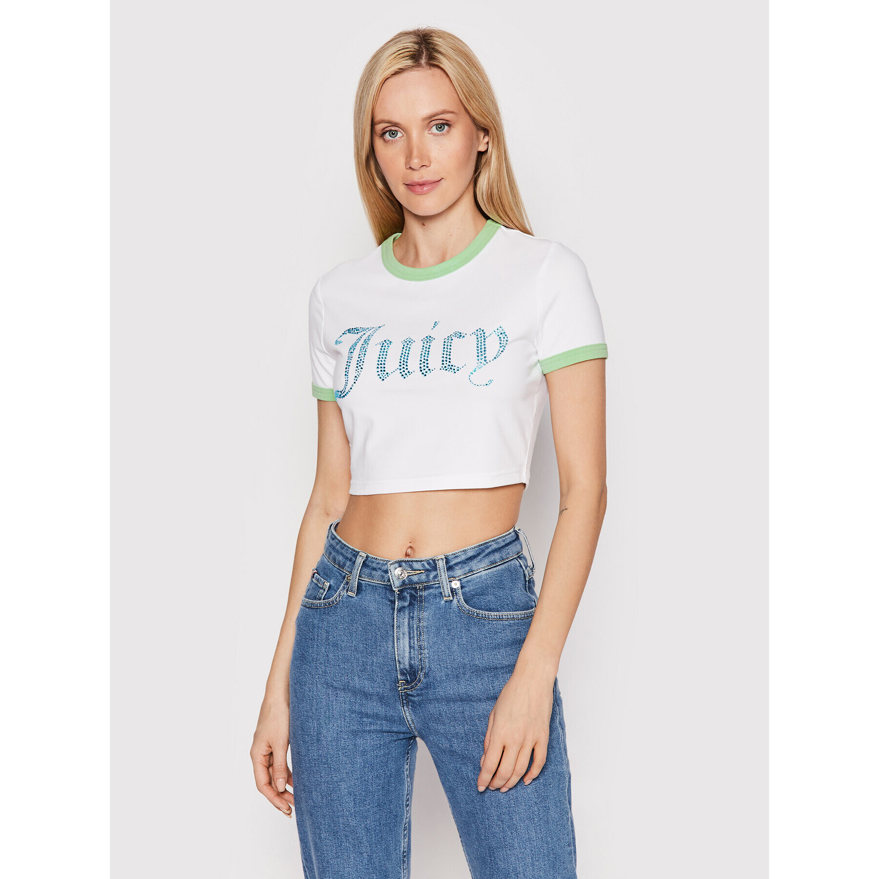 Juicy Couture Тишърт Ringer JCWS122080 Бял Slim Fit - Pepit.bg