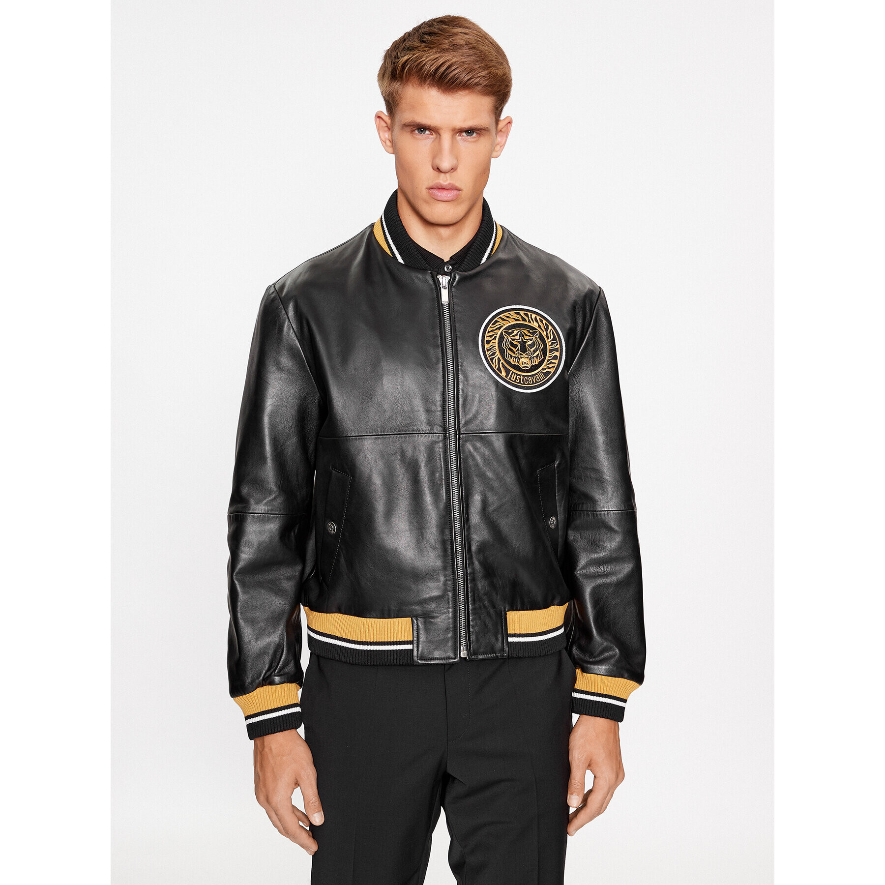 Just Cavalli Кожено яке 75OAVP01 Черен Regular Fit - Pepit.bg