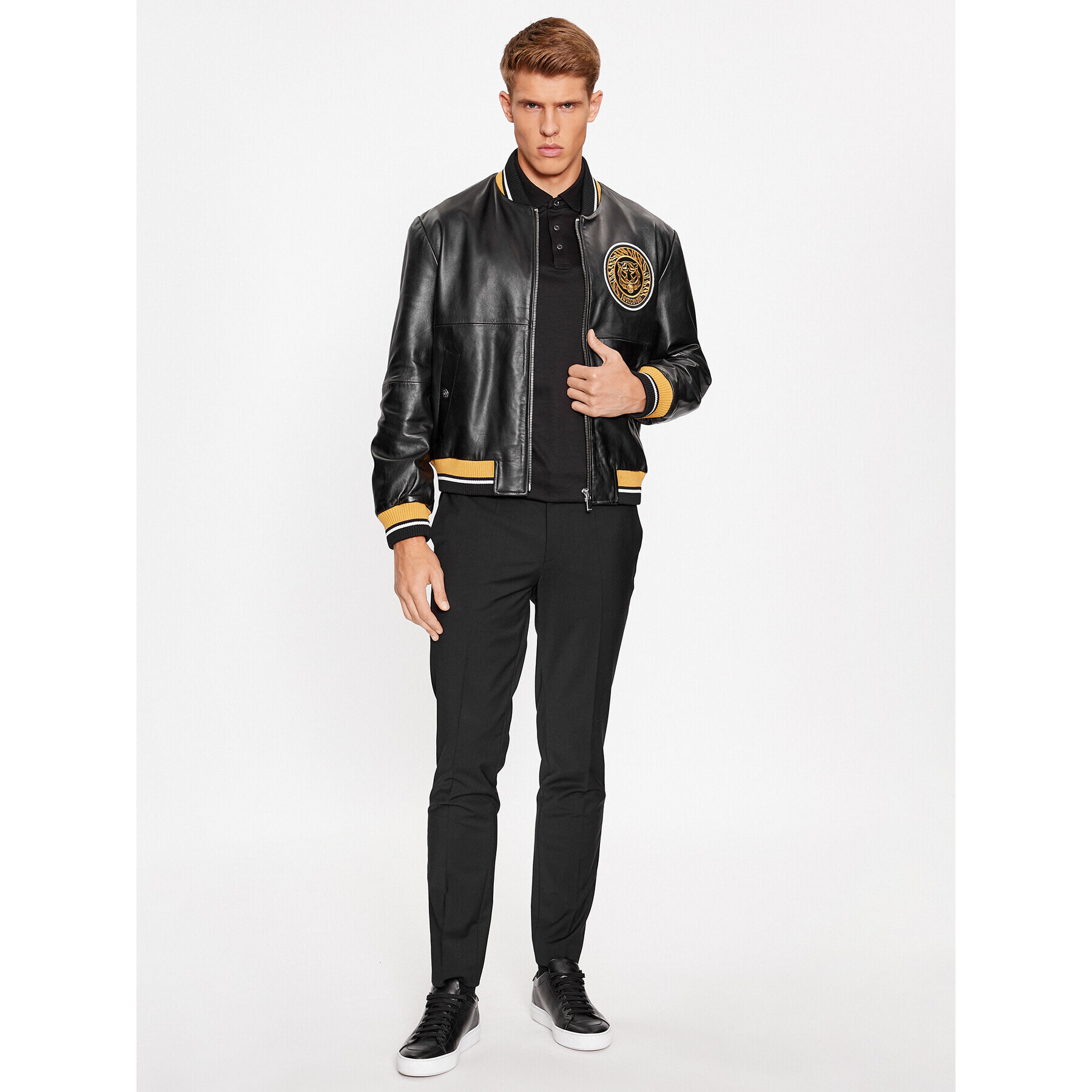 Just Cavalli Кожено яке 75OAVP01 Черен Regular Fit - Pepit.bg