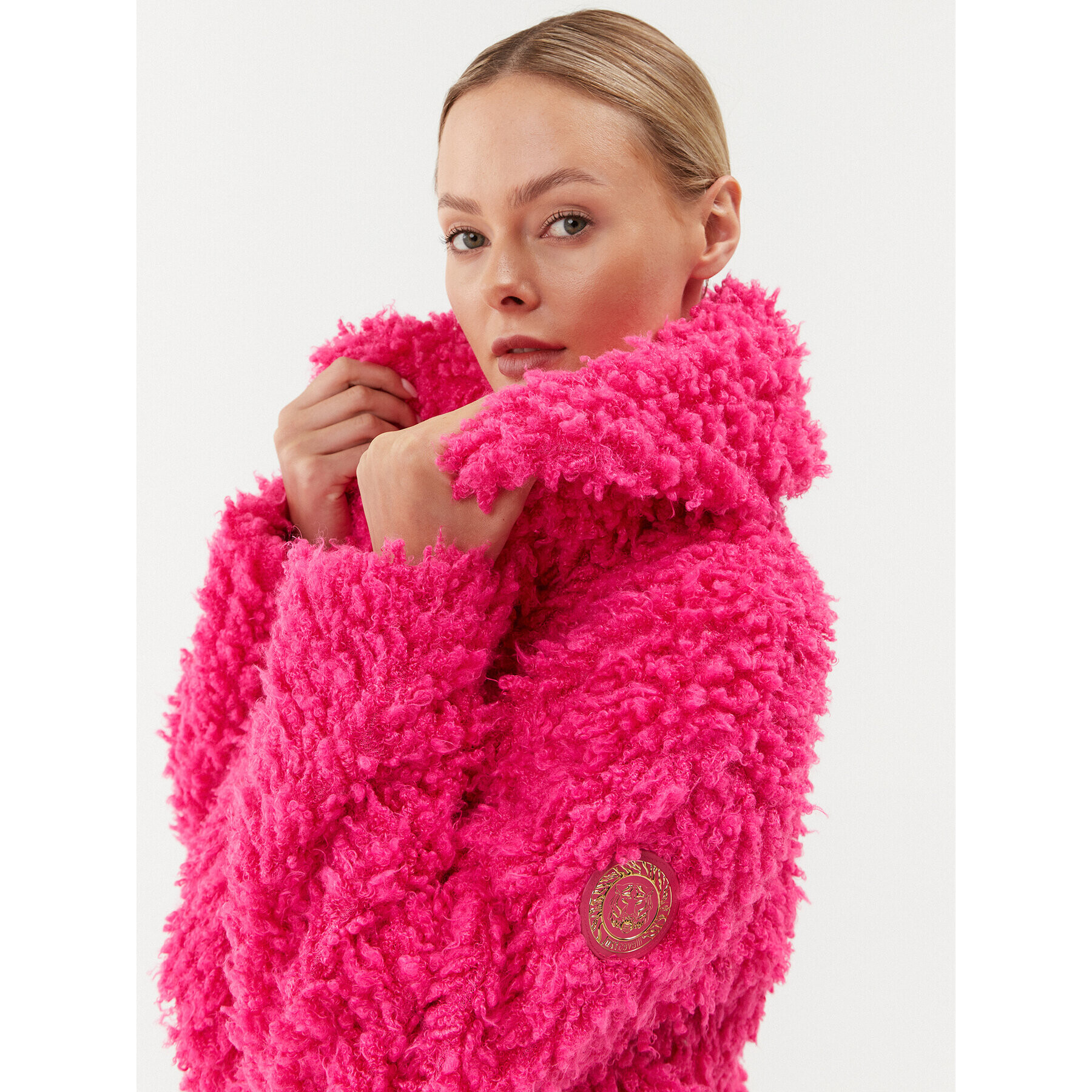 Just Cavalli Кожено палто 75PAS420 Розов Regular Fit - Pepit.bg